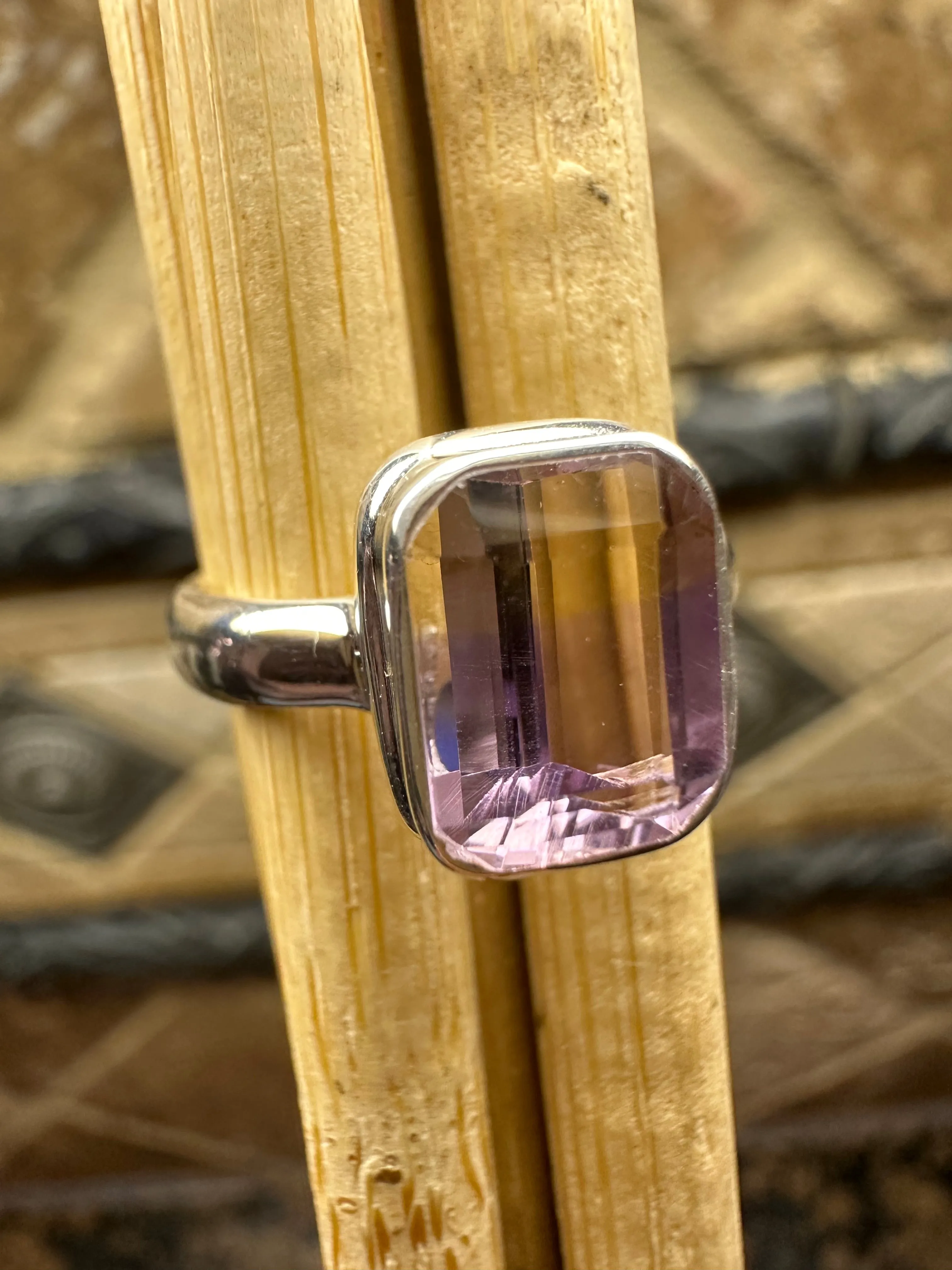 Genuine 2ct Ametrine 925 Sterling Silver Engagement Ring Size 6, 7, 8, 9