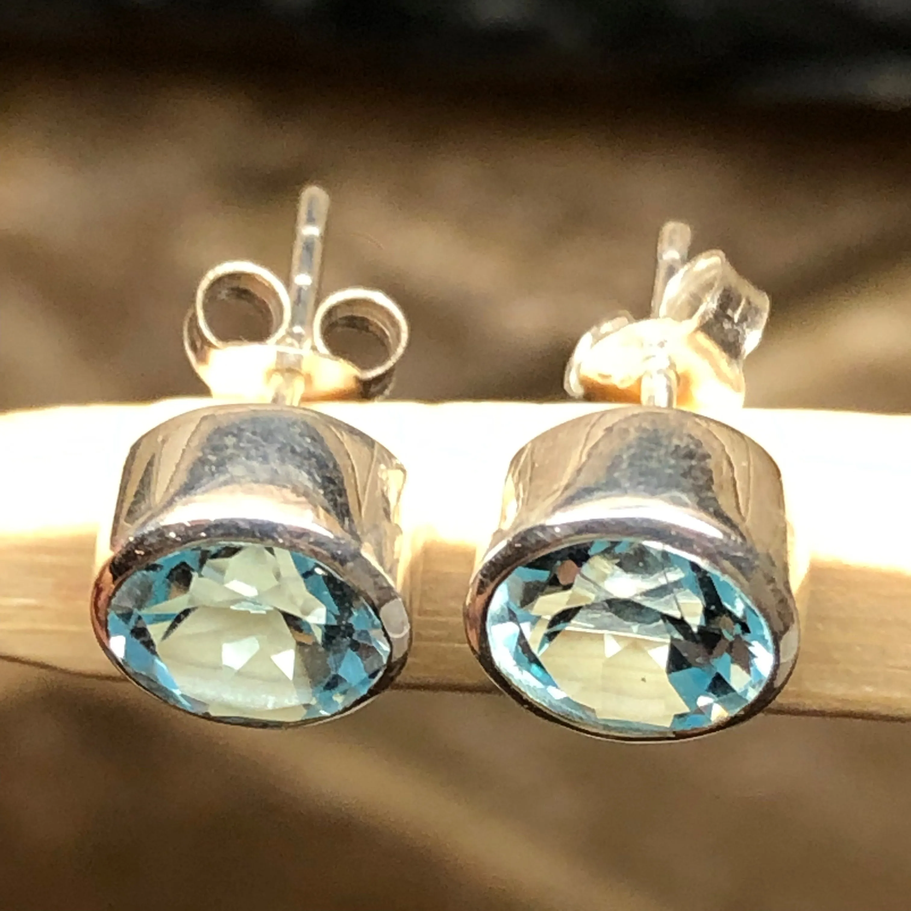 Genuine 2ct Blue Topaz 925 Solid Sterling Silver Earrings 7mm