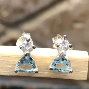 Genuine 2ct Blue Topaz 925 Solid Sterling Silver Stud Earrings 7mm