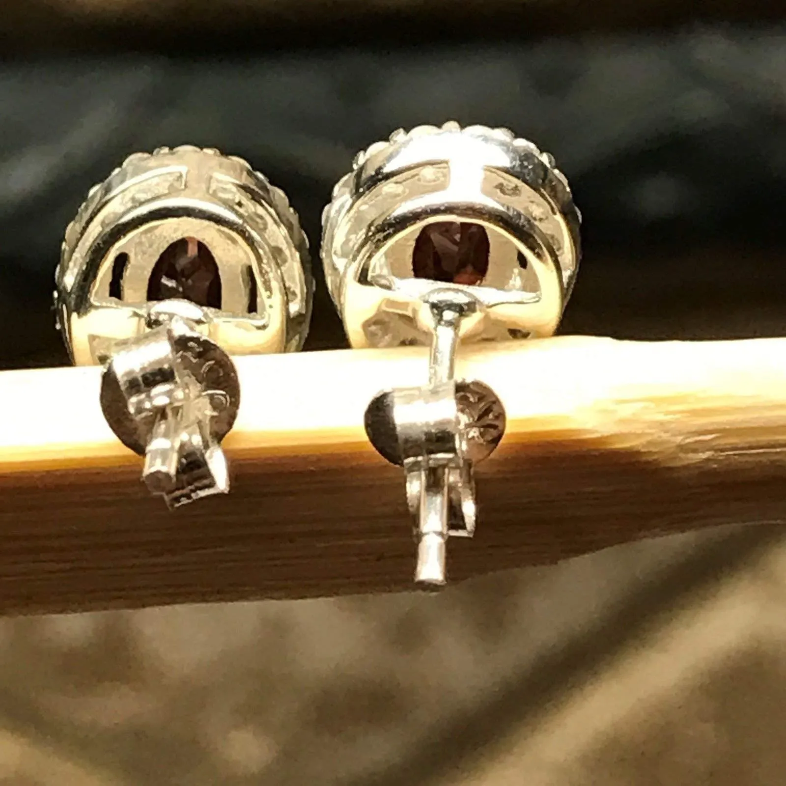 Genuine 2ct Garnet, White Sapphire 925 Solid Sterling Silver Stud Earrings 10mm