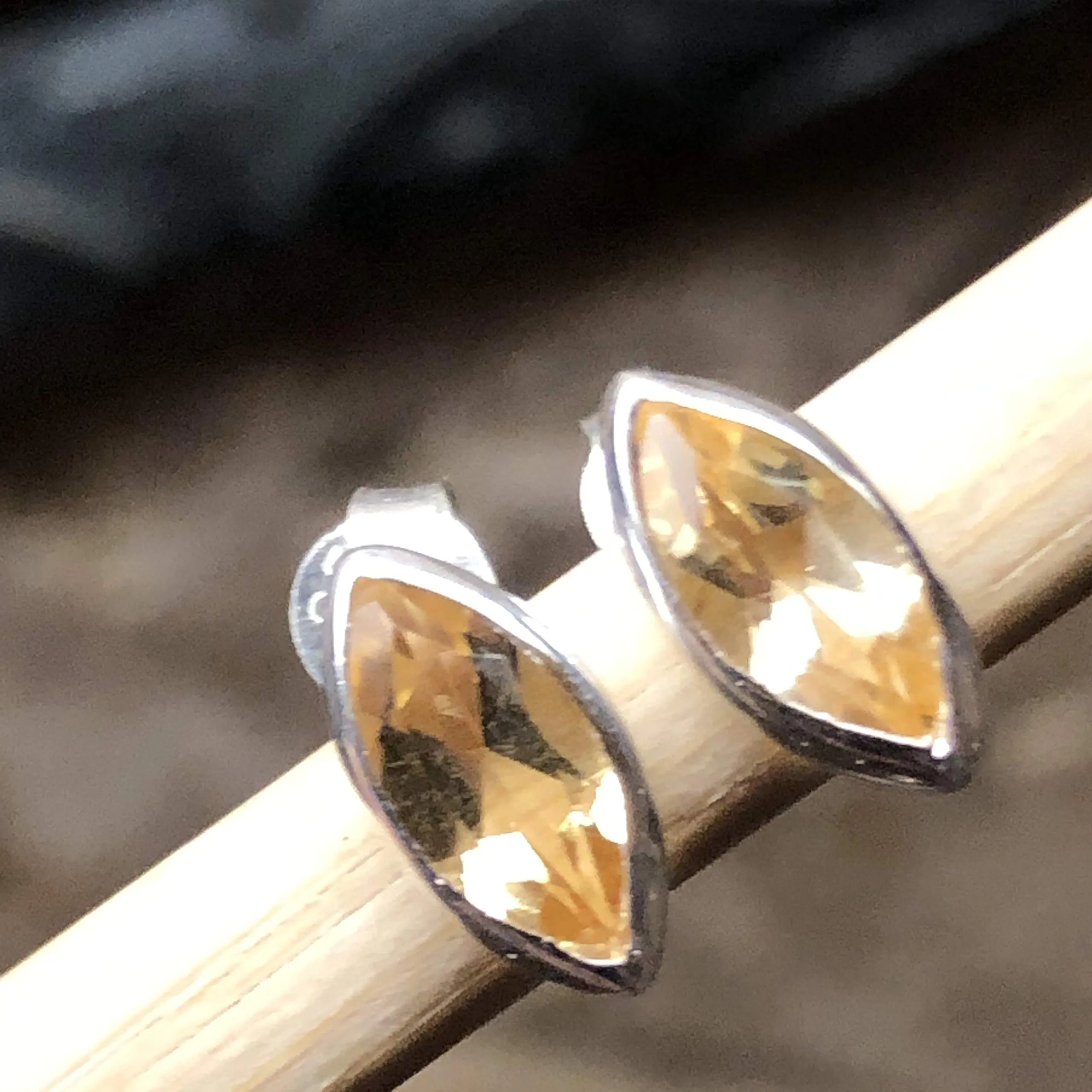 Genuine 2ct Golden Citrine 925 Solid Sterling Silver Earrings 7mm