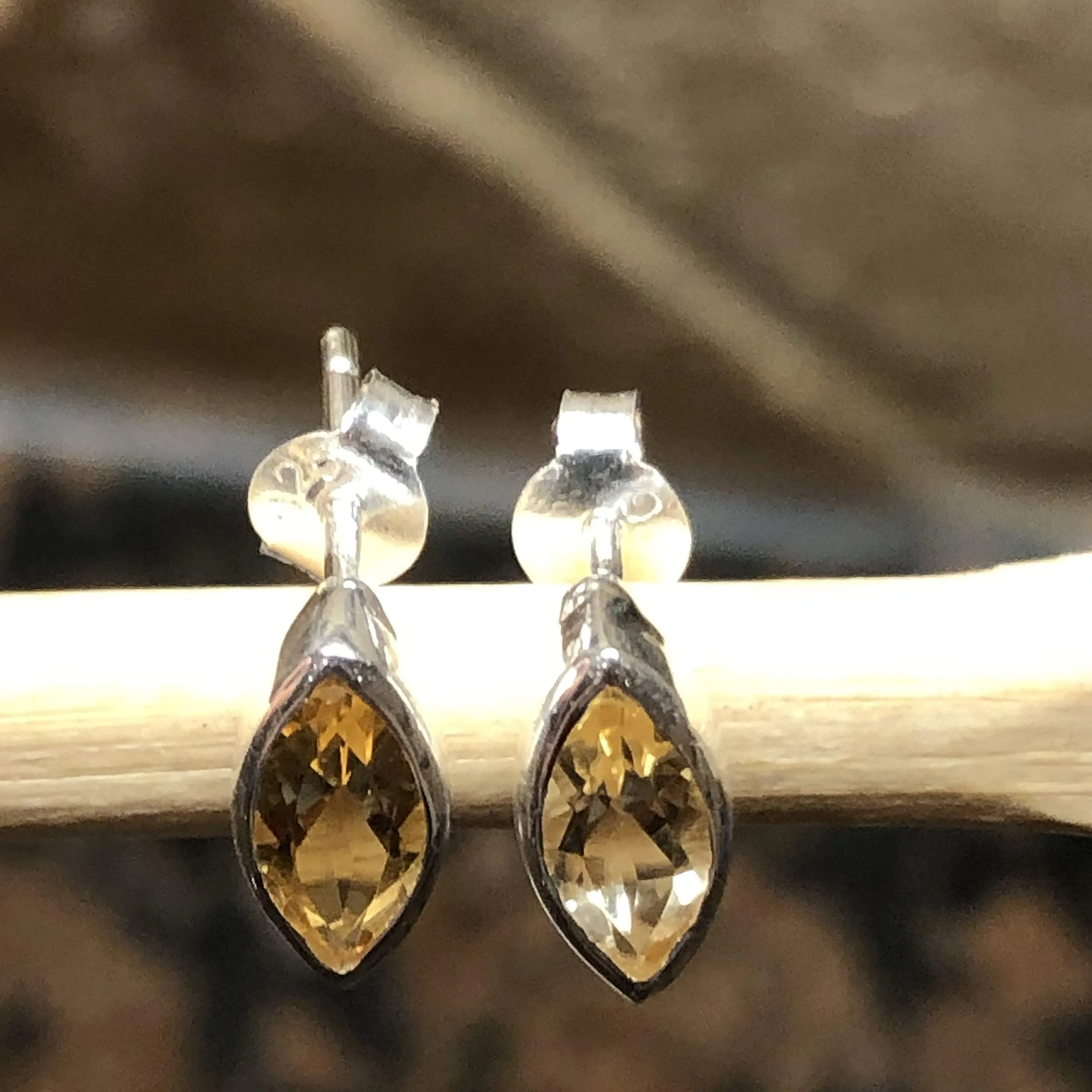 Genuine 2ct Golden Citrine 925 Solid Sterling Silver Earrings 7mm