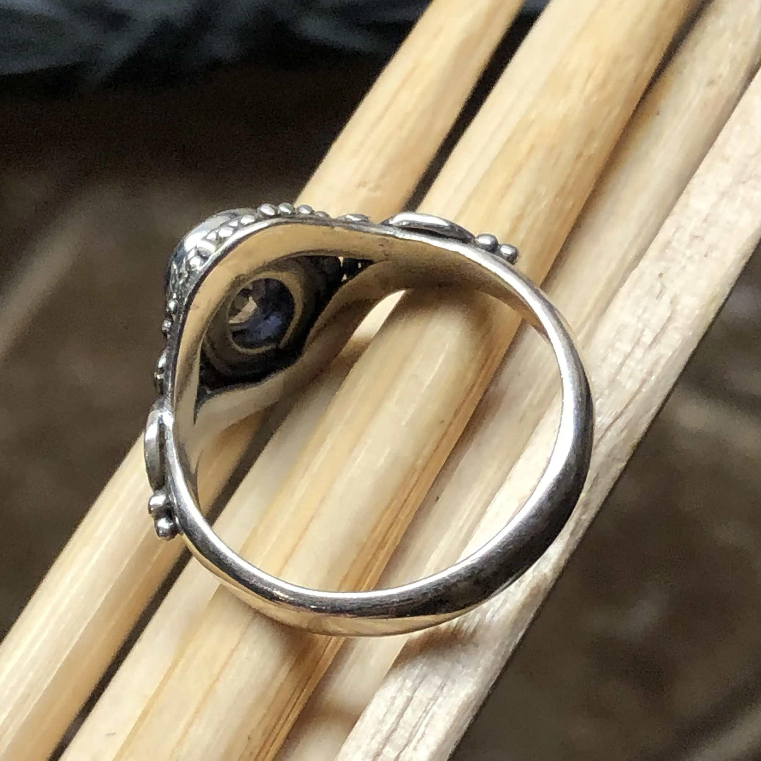 Genuine 2ct Iolite 925 Solid Sterling Silver Engagement Ring Size 6.5, 7, 7.5, 8.75