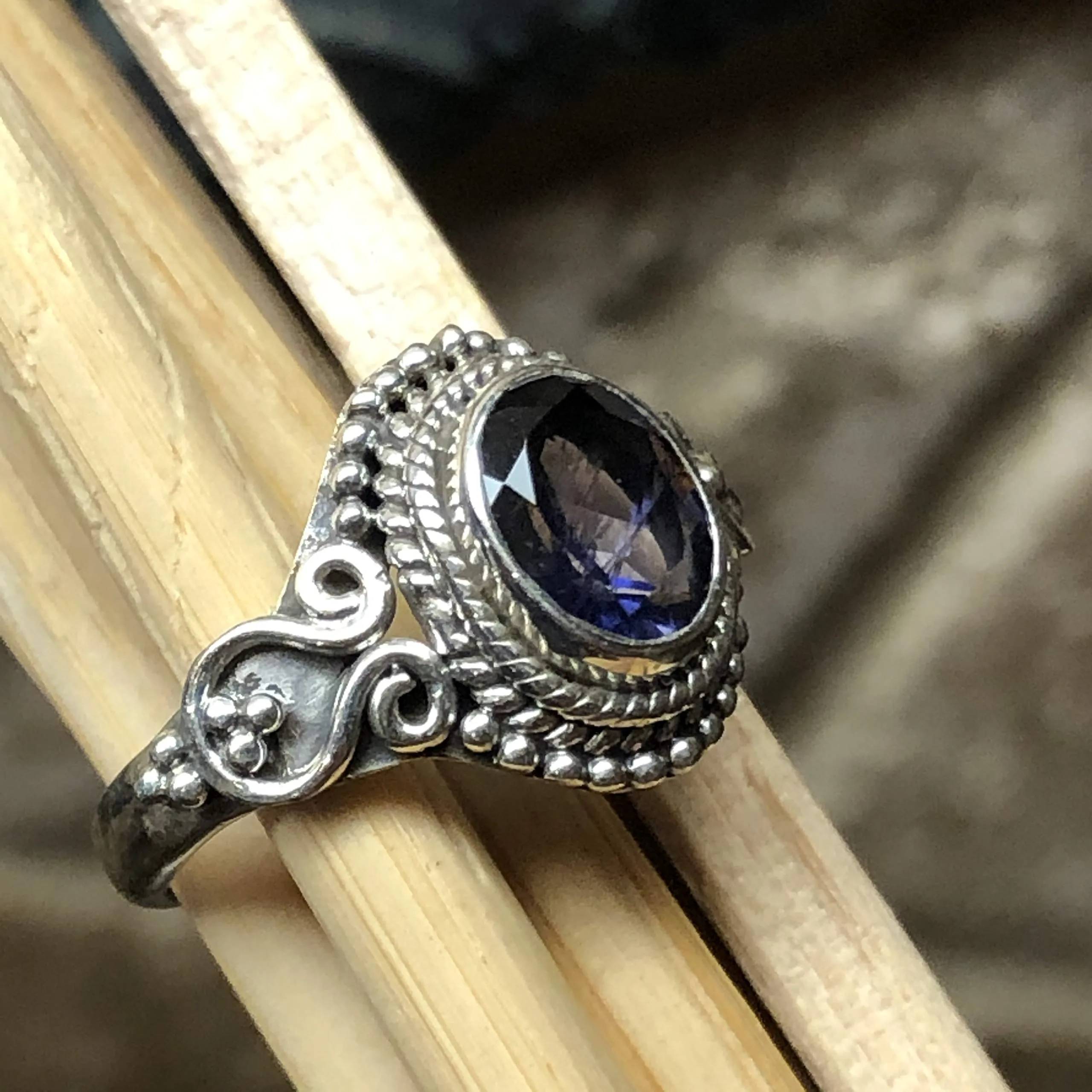 Genuine 2ct Iolite 925 Solid Sterling Silver Engagement Ring Size 6.5, 7, 7.5, 8.75