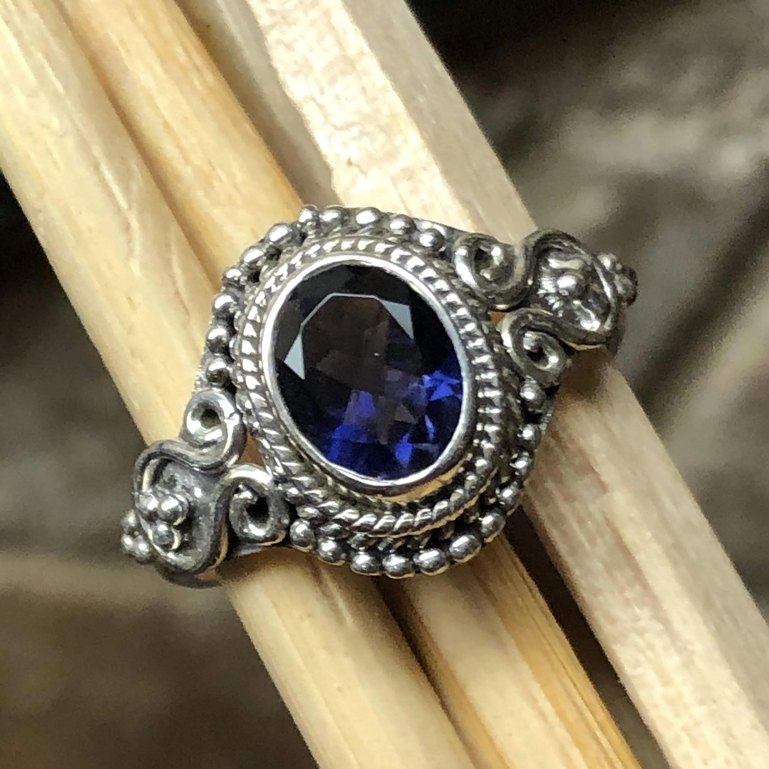 Genuine 2ct Iolite 925 Solid Sterling Silver Engagement Ring Size 6.5, 7, 7.5, 8.75