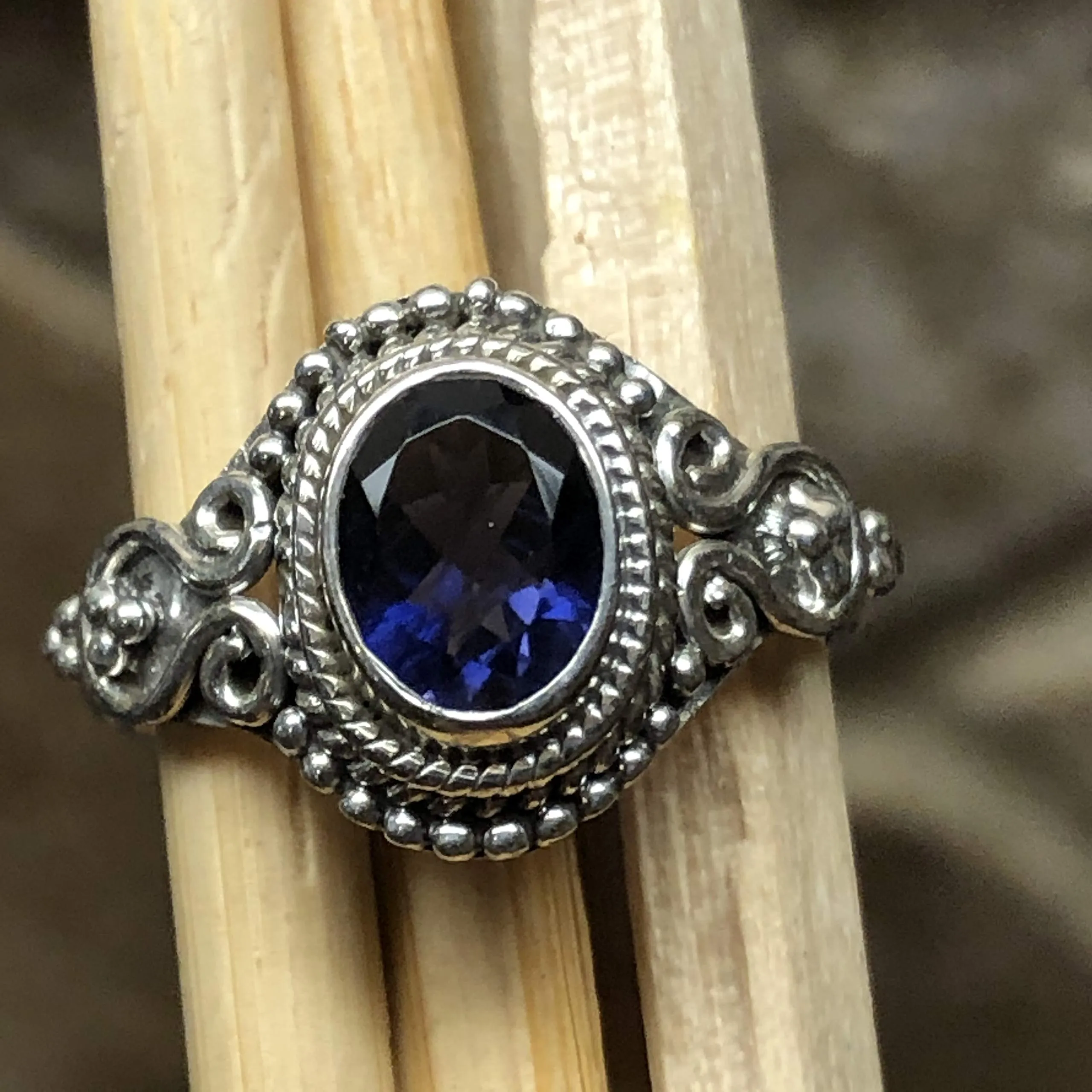 Genuine 2ct Iolite 925 Solid Sterling Silver Engagement Ring Size 6.5, 7, 7.5, 8.75