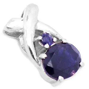 Genuine 2ct Iolite 925 Solid Sterling Silver Pendant 20mm