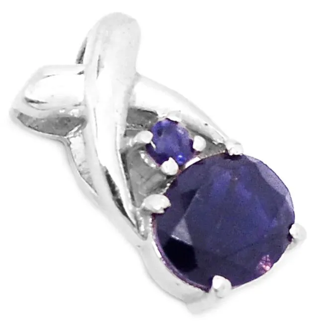 Genuine 2ct Iolite 925 Solid Sterling Silver Pendant 20mm
