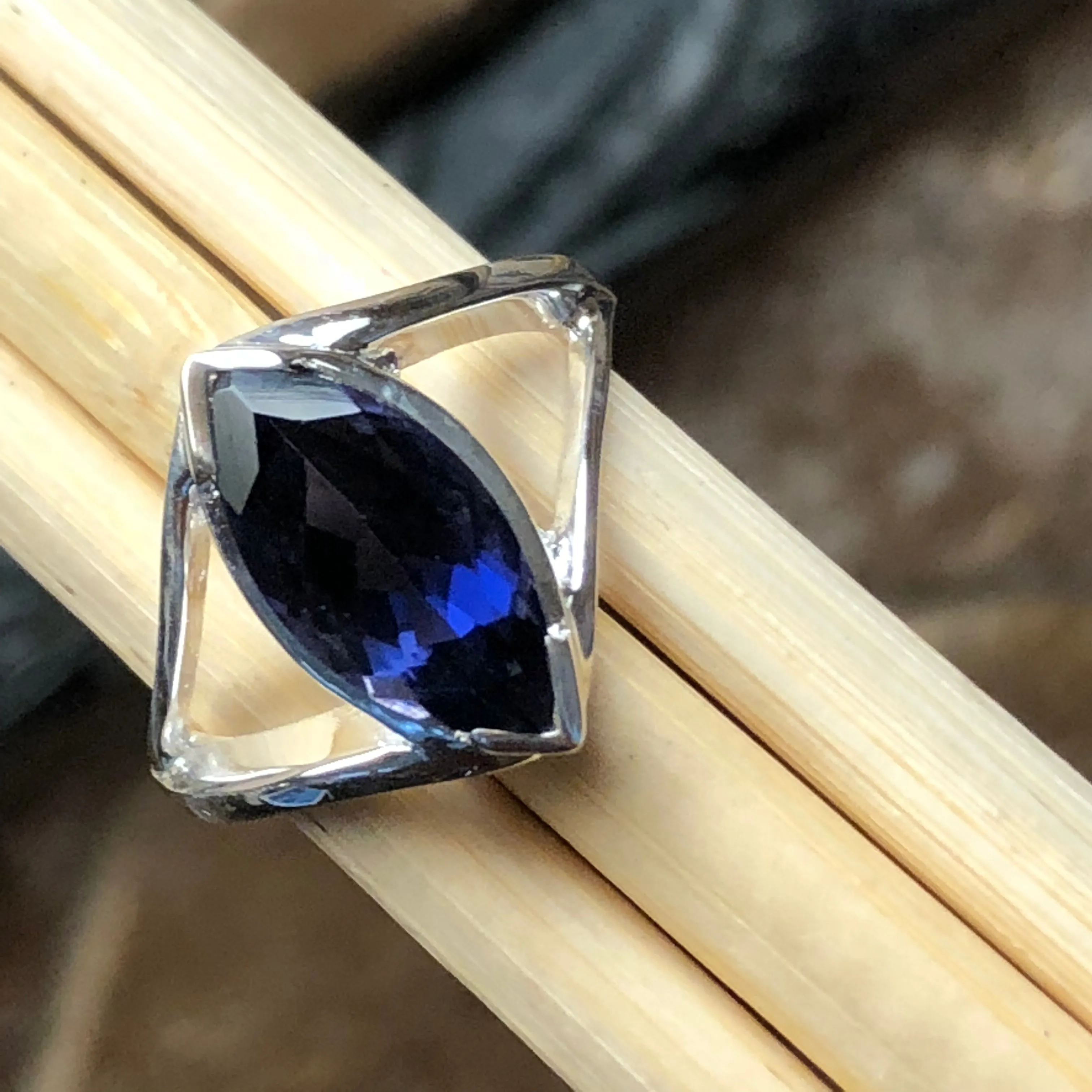 Genuine 2ct Iolite 925 Solid Sterling Silver Ring Size 6, 8, 9