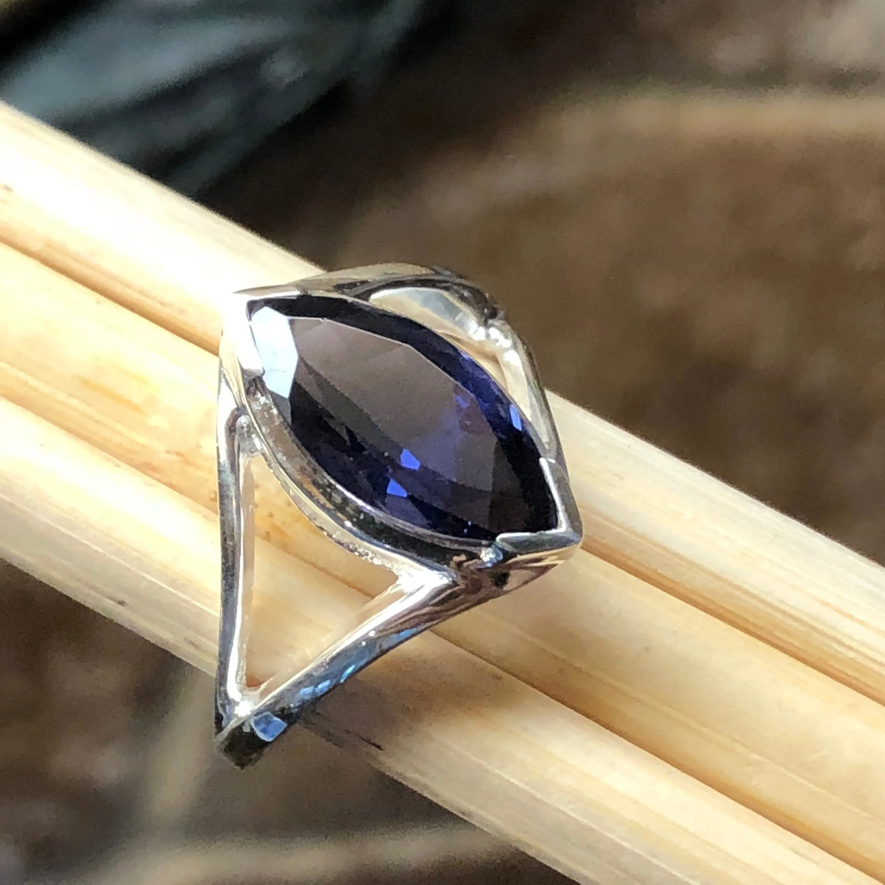 Genuine 2ct Iolite 925 Solid Sterling Silver Ring Size 6, 8, 9