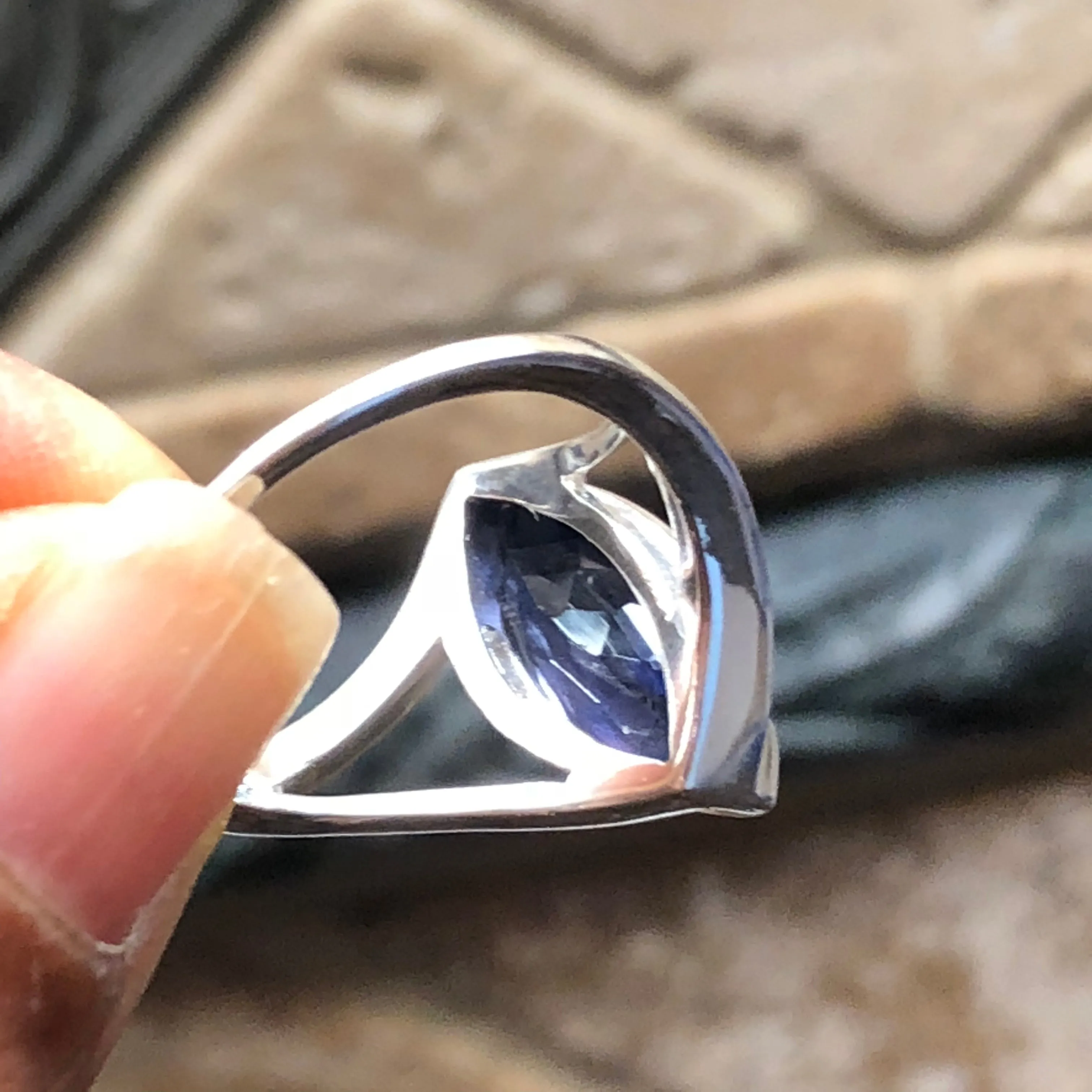 Genuine 2ct Iolite 925 Solid Sterling Silver Ring Size 6, 8, 9