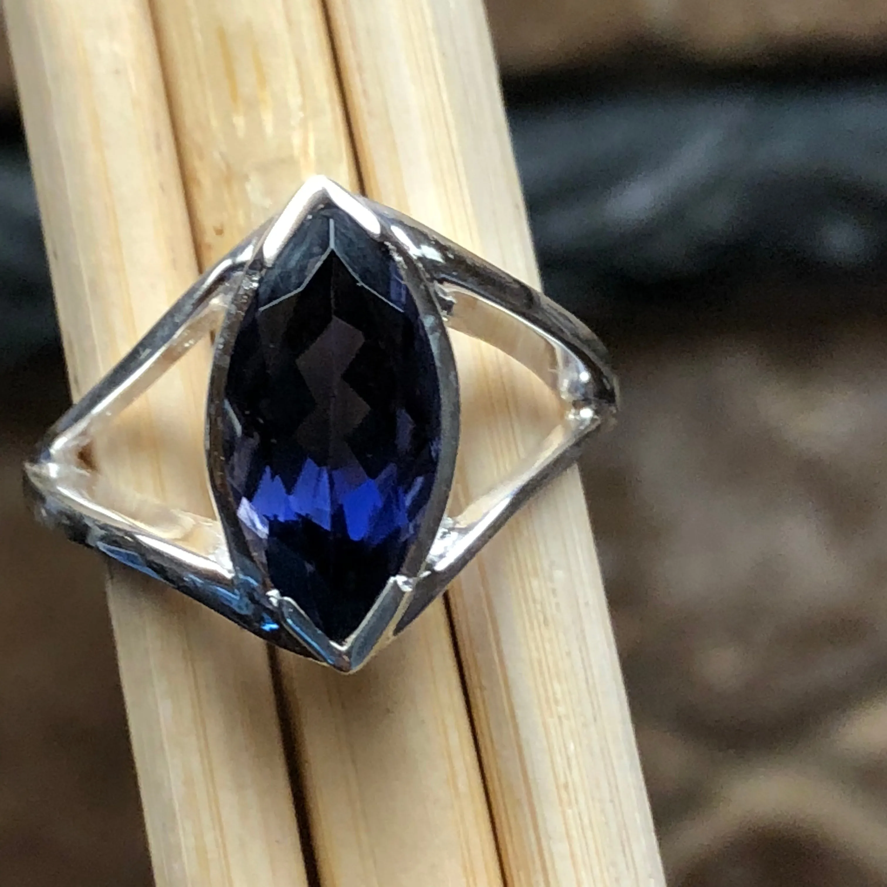 Genuine 2ct Iolite 925 Solid Sterling Silver Ring Size 6, 8, 9