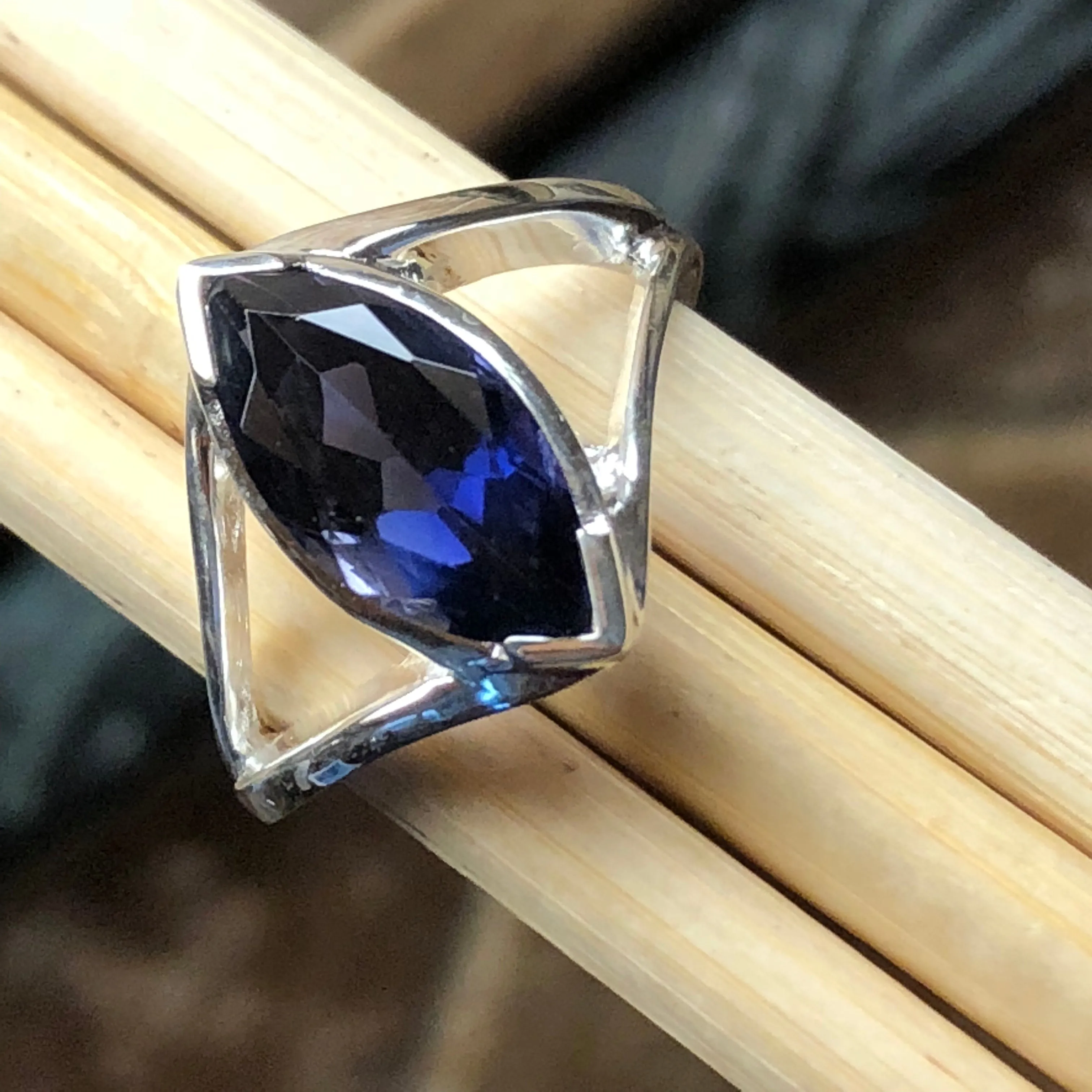 Genuine 2ct Iolite 925 Solid Sterling Silver Ring Size 6, 8, 9