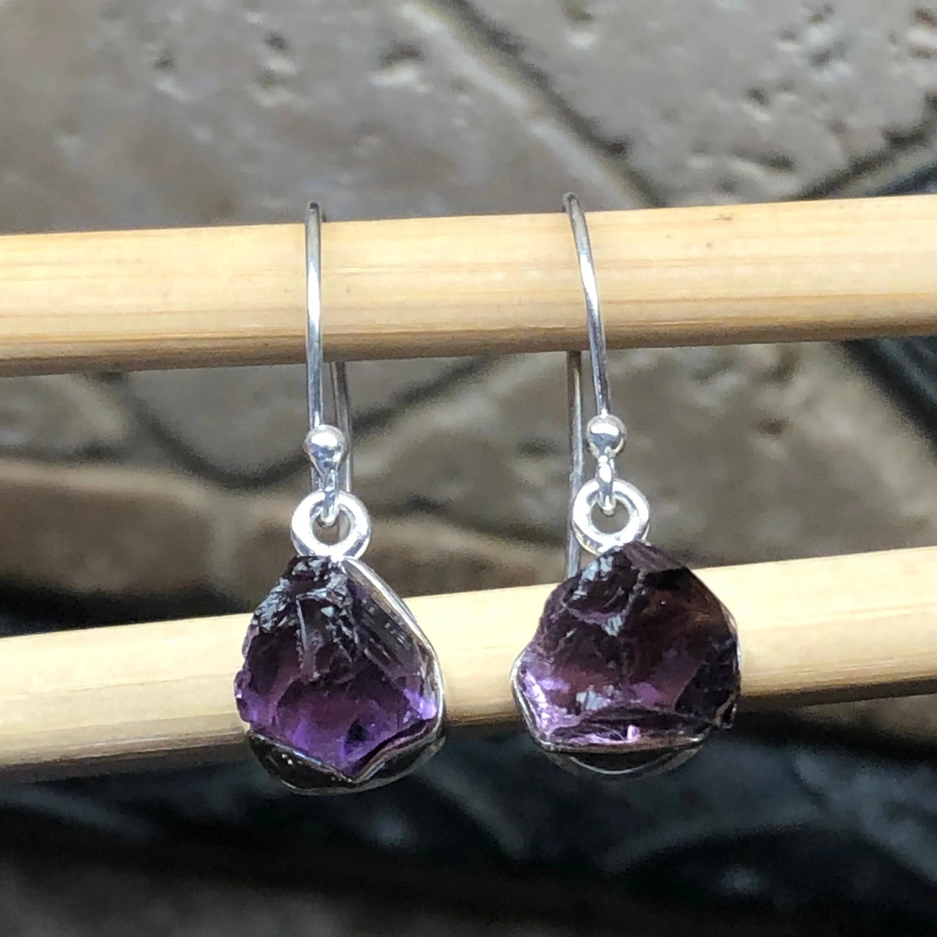 Genuine 2ct Purple Amethyst 925 Solid Sterling Silver Earrings 25mm