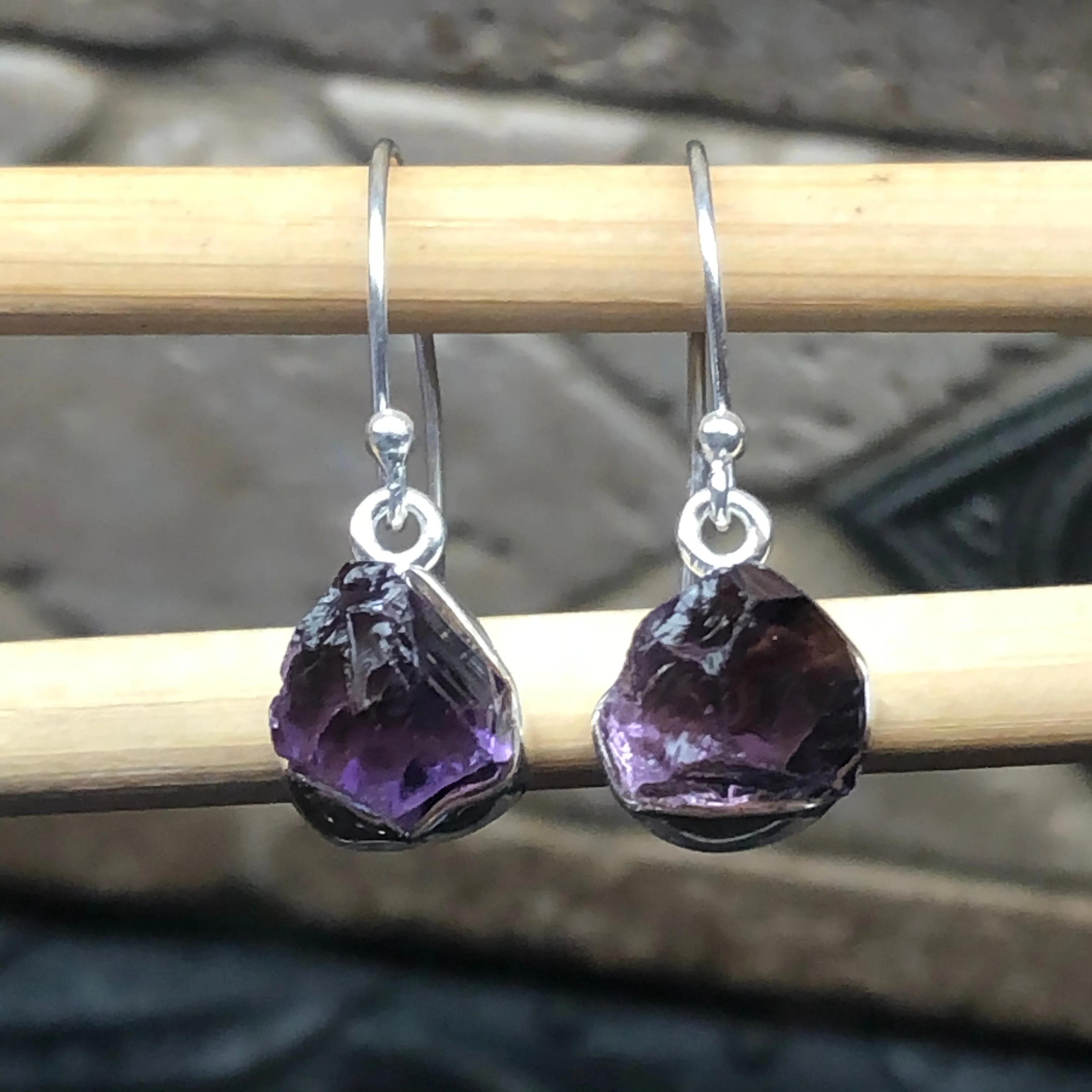 Genuine 2ct Purple Amethyst 925 Solid Sterling Silver Earrings 25mm