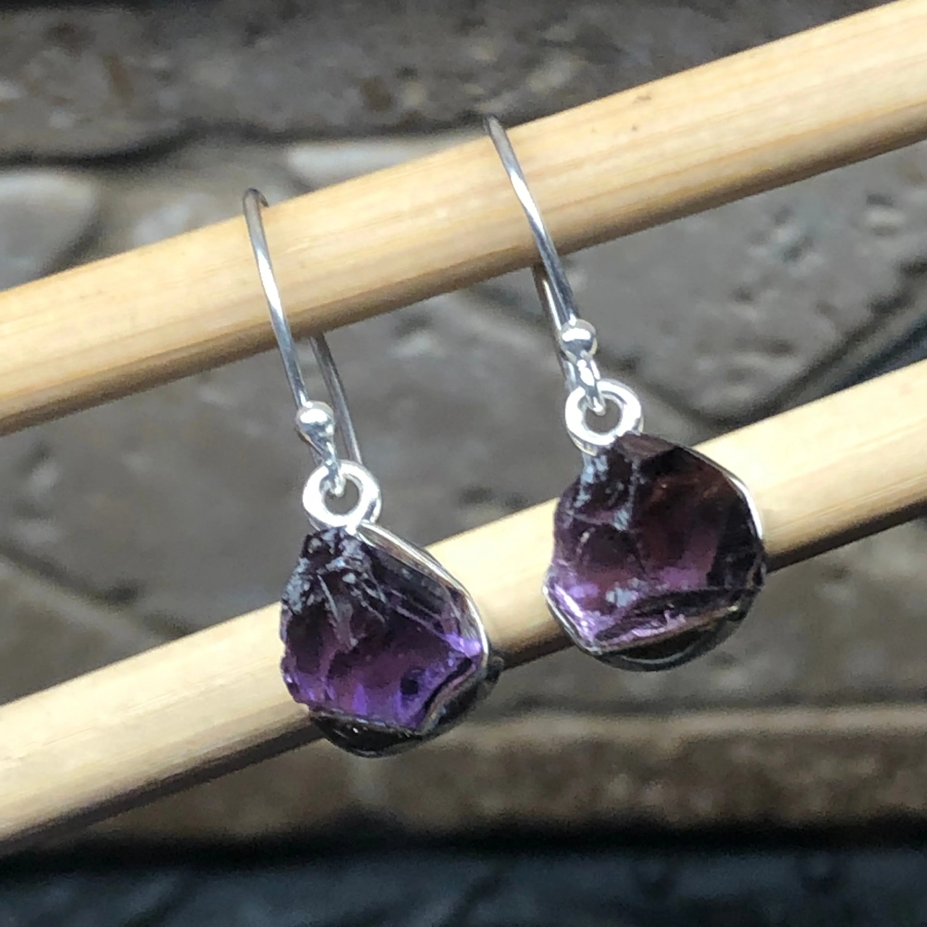 Genuine 2ct Purple Amethyst 925 Solid Sterling Silver Earrings 25mm
