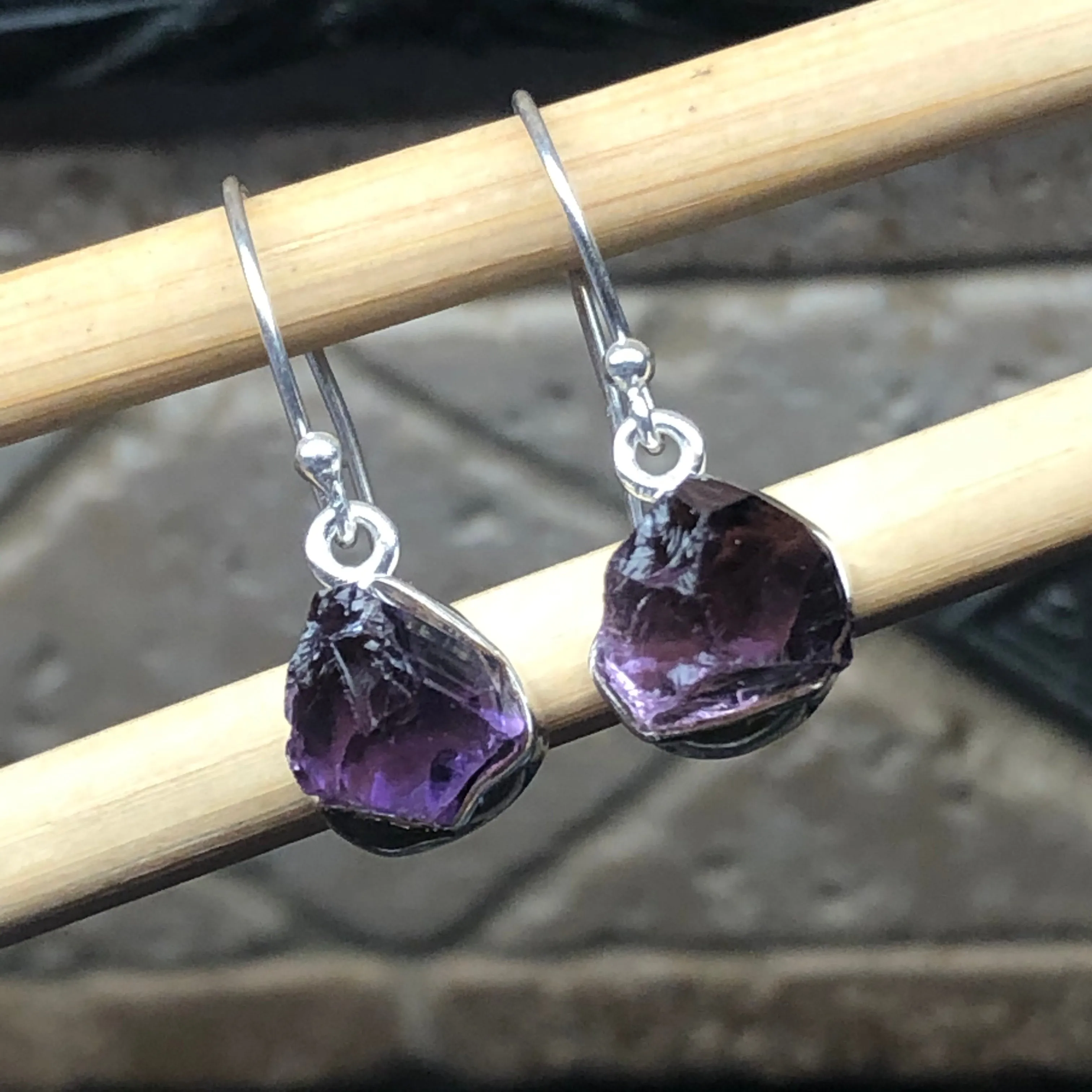 Genuine 2ct Purple Amethyst 925 Solid Sterling Silver Earrings 25mm