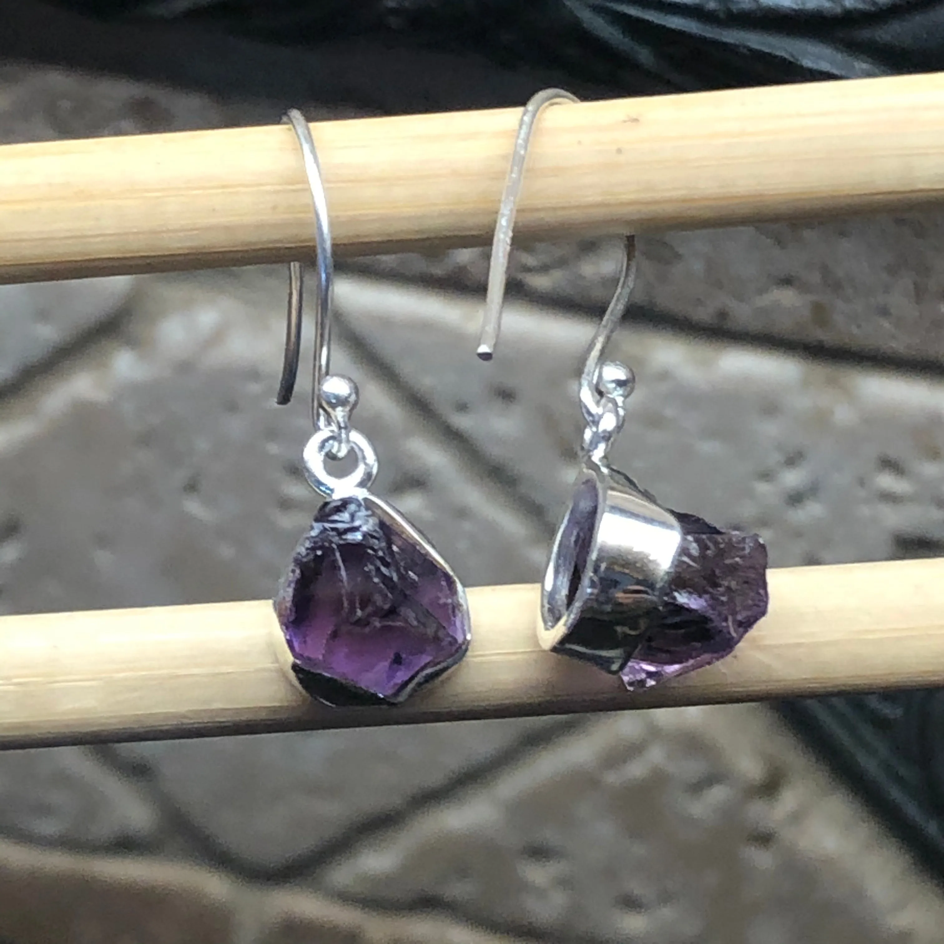 Genuine 2ct Purple Amethyst 925 Solid Sterling Silver Earrings 25mm