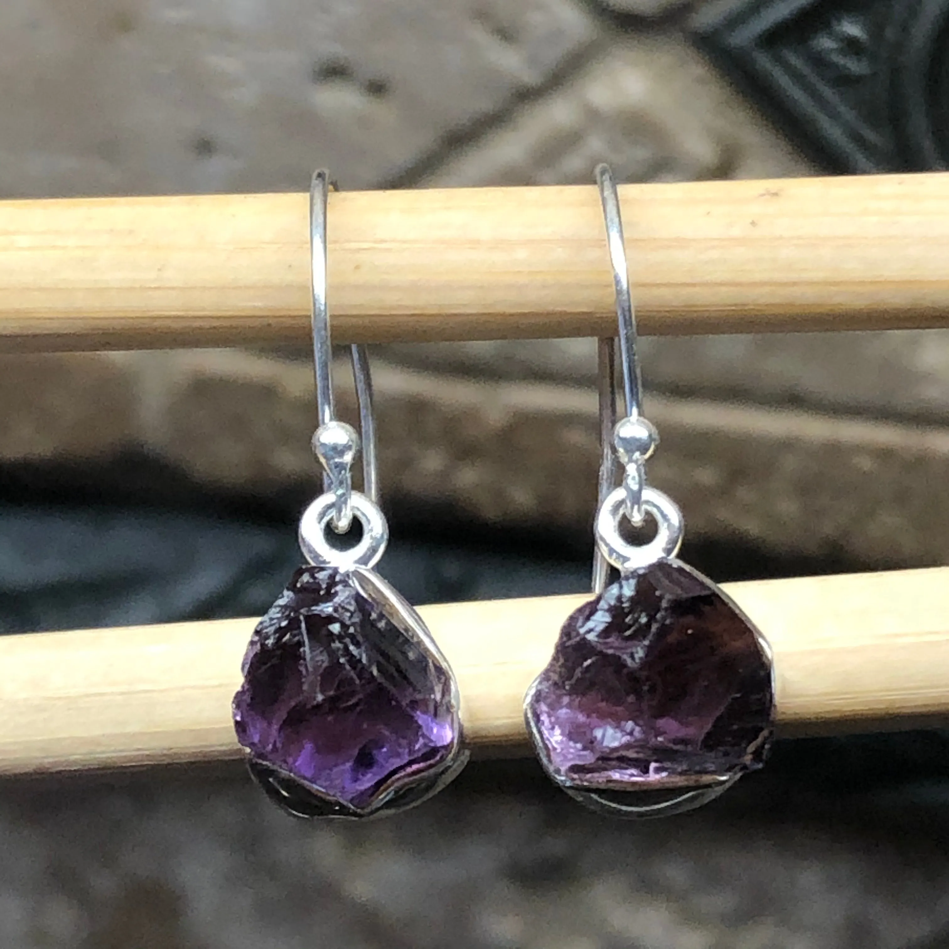 Genuine 2ct Purple Amethyst 925 Solid Sterling Silver Earrings 25mm
