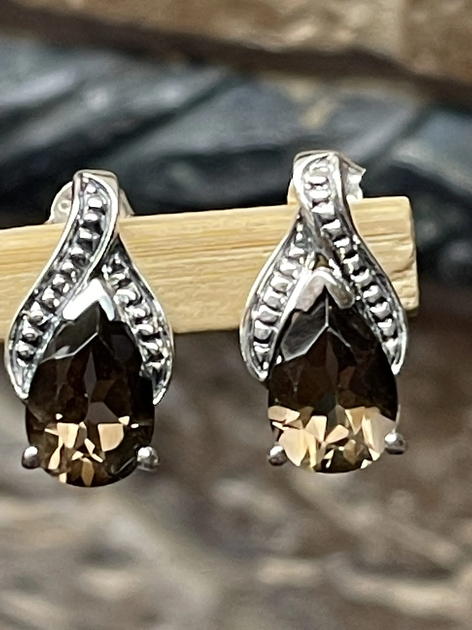 Genuine 2ct Smoky Topaz 925 Solid Sterling Silver Earrings 15mm