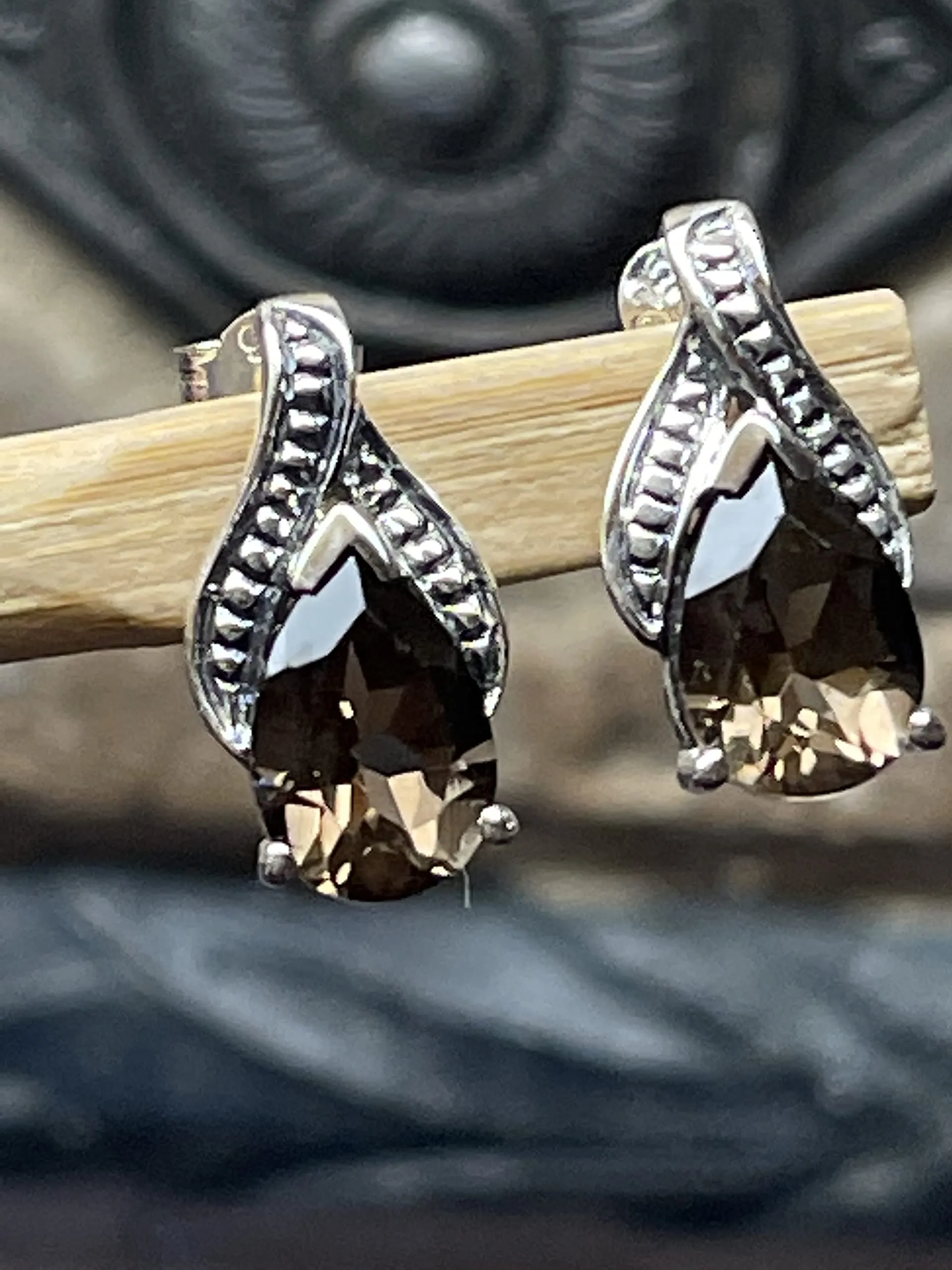 Genuine 2ct Smoky Topaz 925 Solid Sterling Silver Earrings 15mm