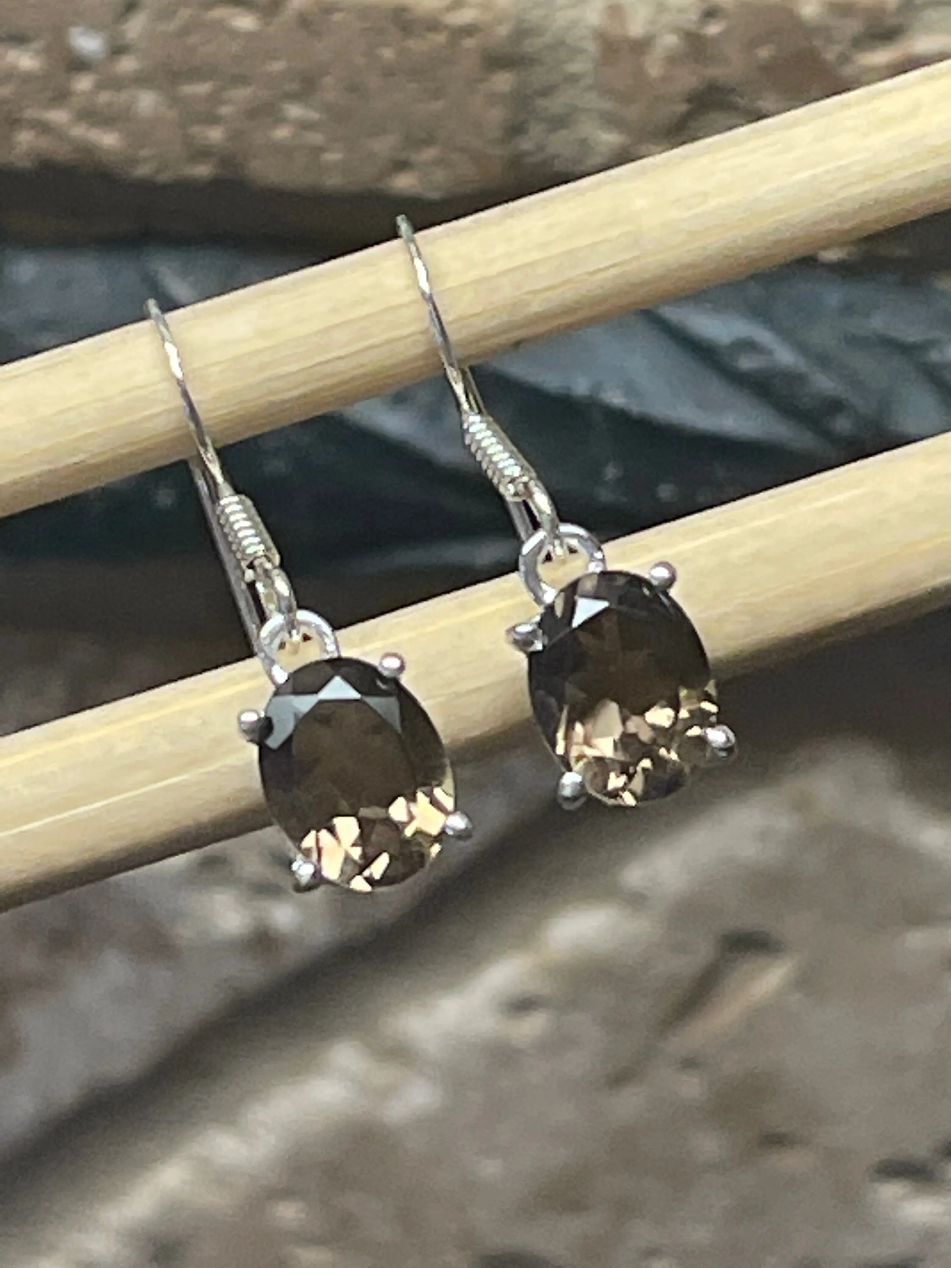 Genuine 2ct Smoky Topaz 925 Solid Sterling Silver Earrings 20mm
