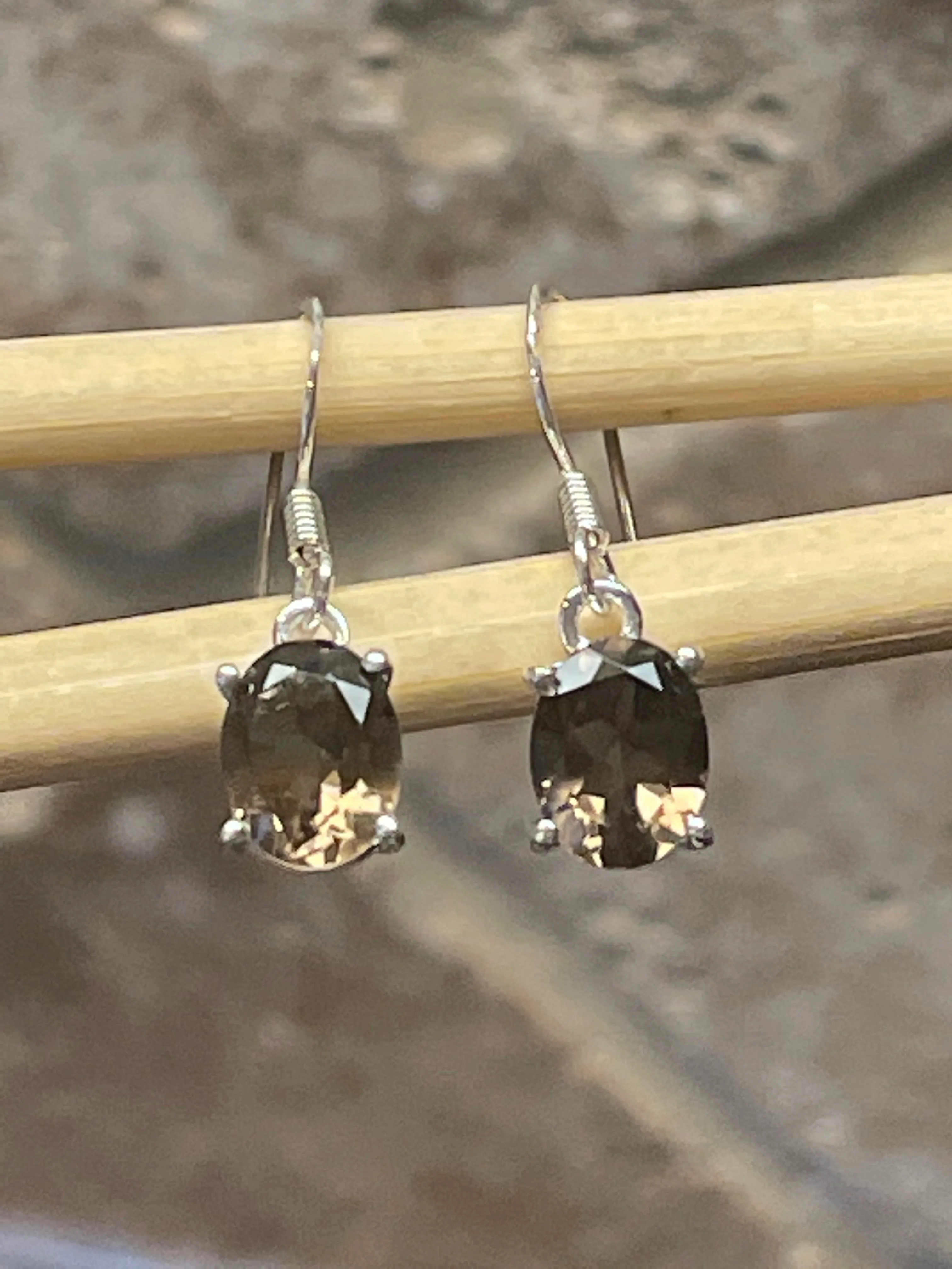 Genuine 2ct Smoky Topaz 925 Solid Sterling Silver Earrings 20mm