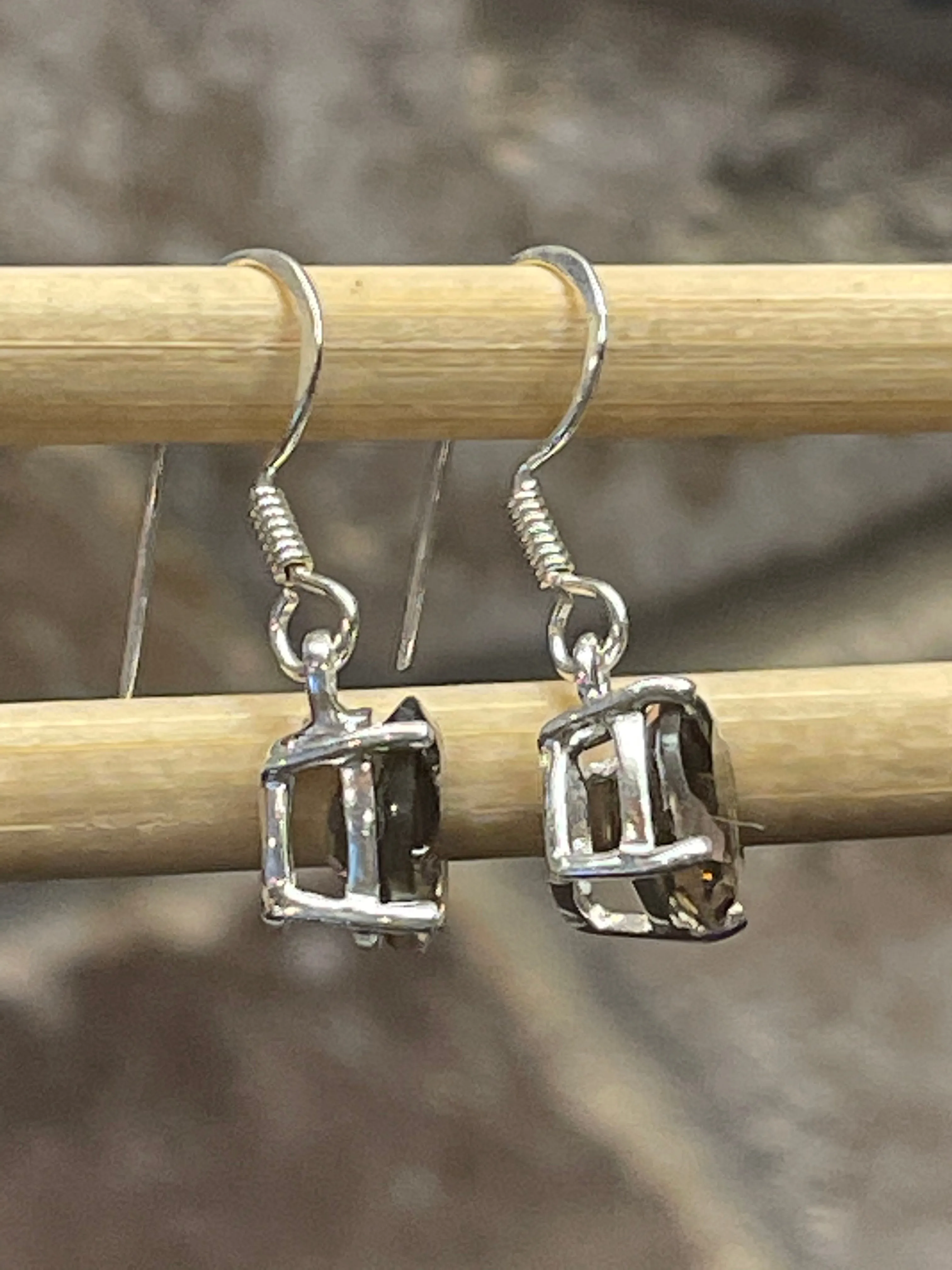 Genuine 2ct Smoky Topaz 925 Solid Sterling Silver Earrings 20mm