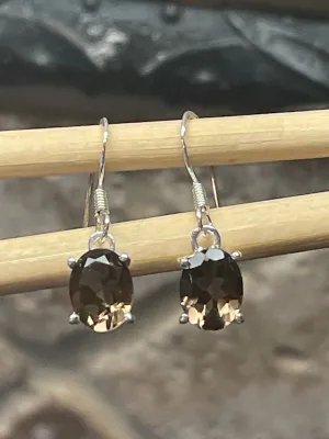 Genuine 2ct Smoky Topaz 925 Solid Sterling Silver Earrings 20mm