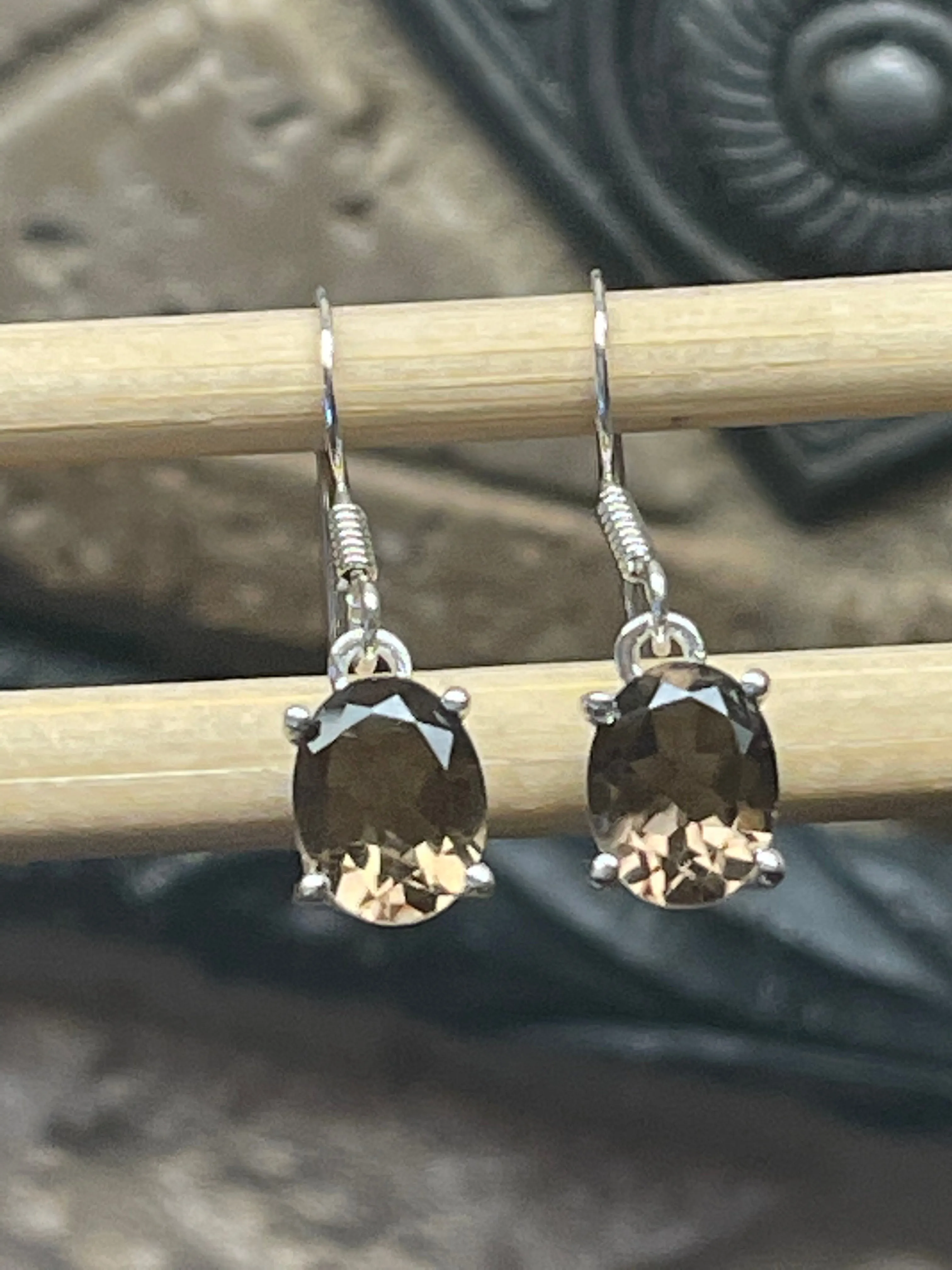 Genuine 2ct Smoky Topaz 925 Solid Sterling Silver Earrings 20mm