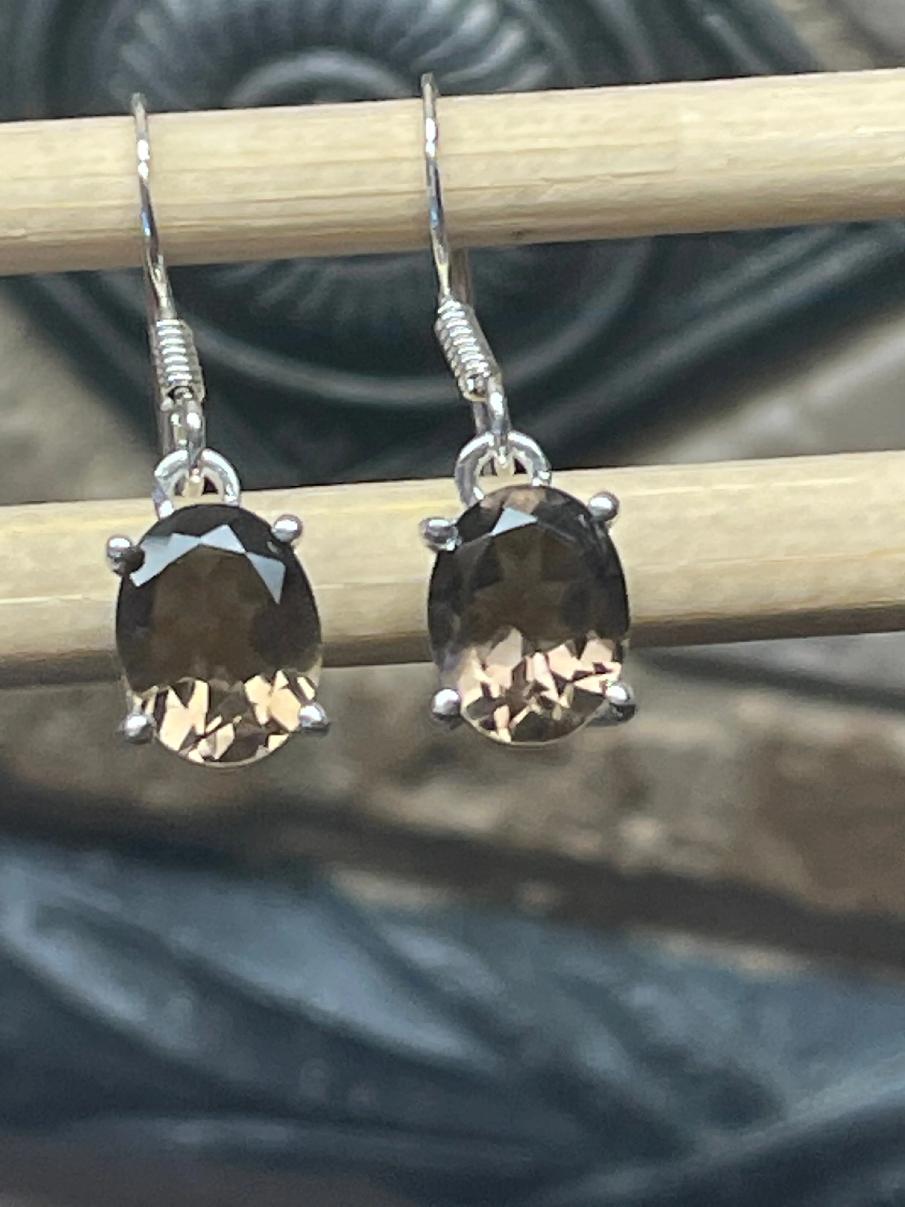 Genuine 2ct Smoky Topaz 925 Solid Sterling Silver Earrings 20mm