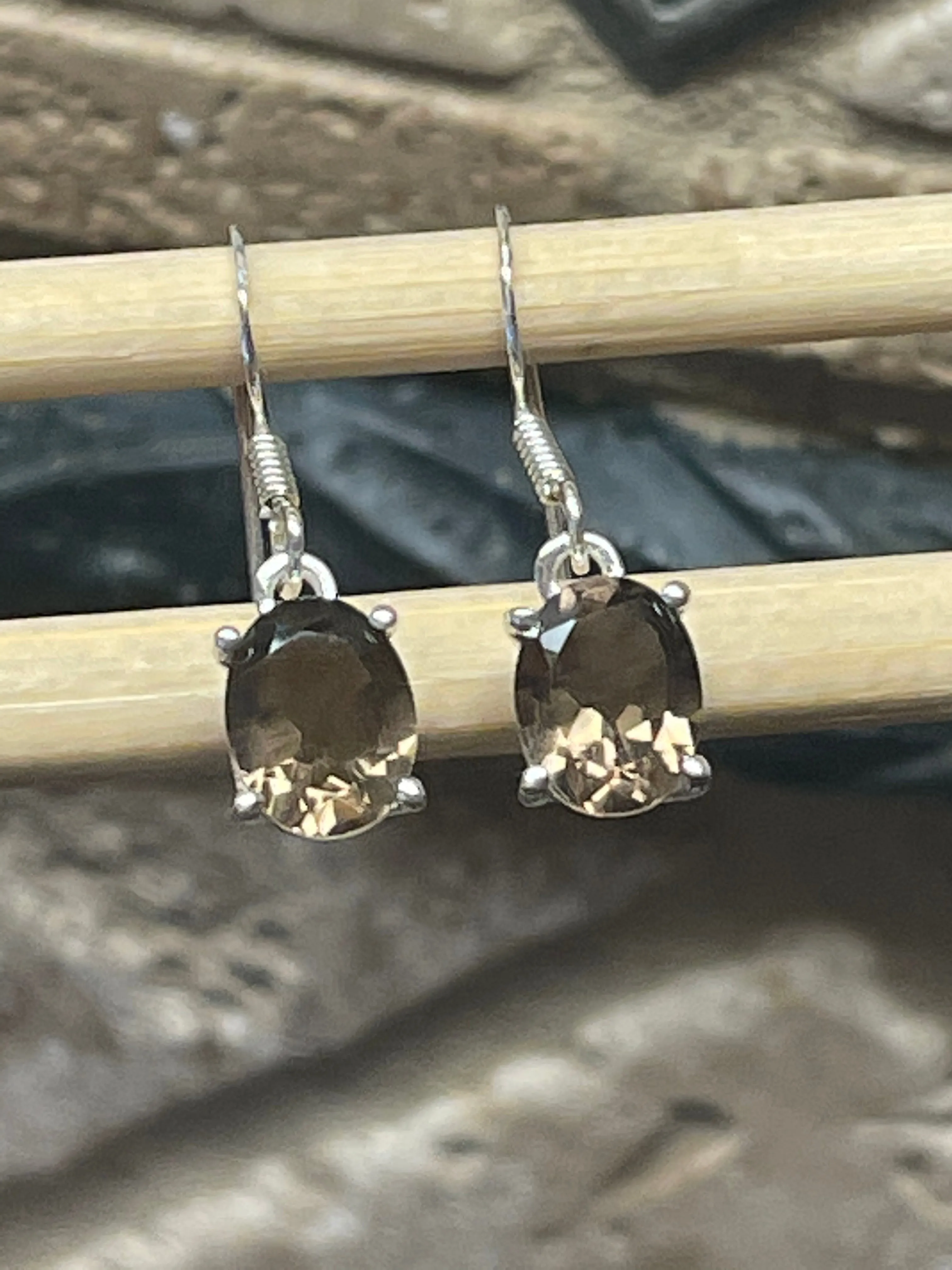 Genuine 2ct Smoky Topaz 925 Solid Sterling Silver Earrings 20mm