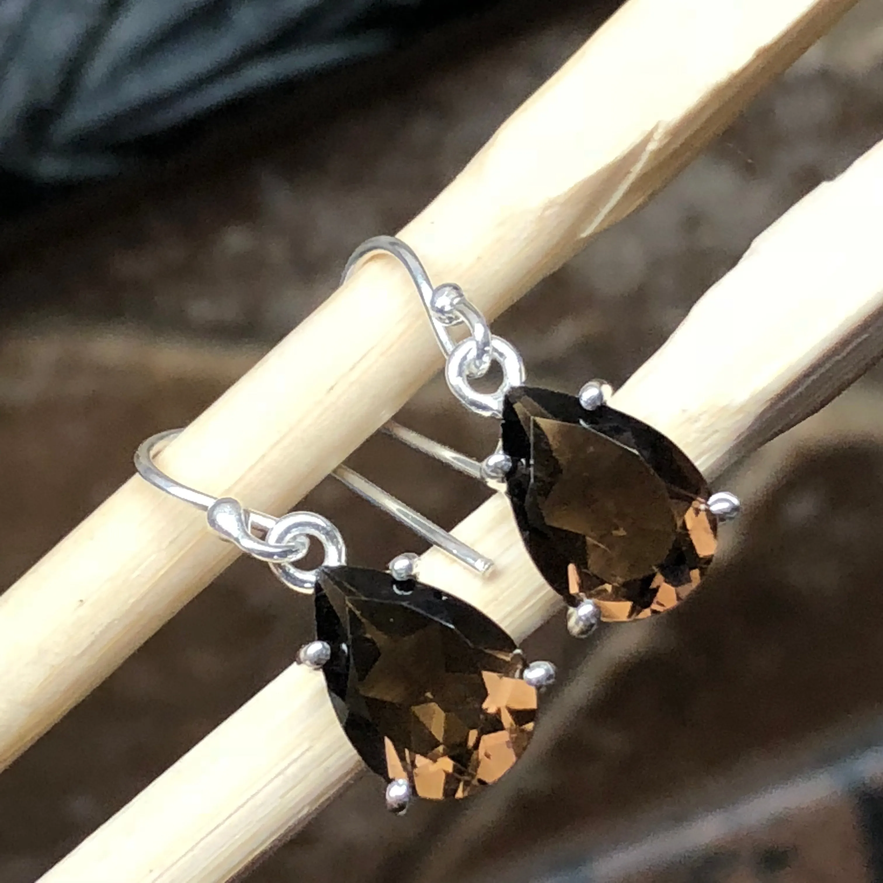 Genuine 2ct Smoky Topaz 925 Solid Sterling Silver Earrings 22mm