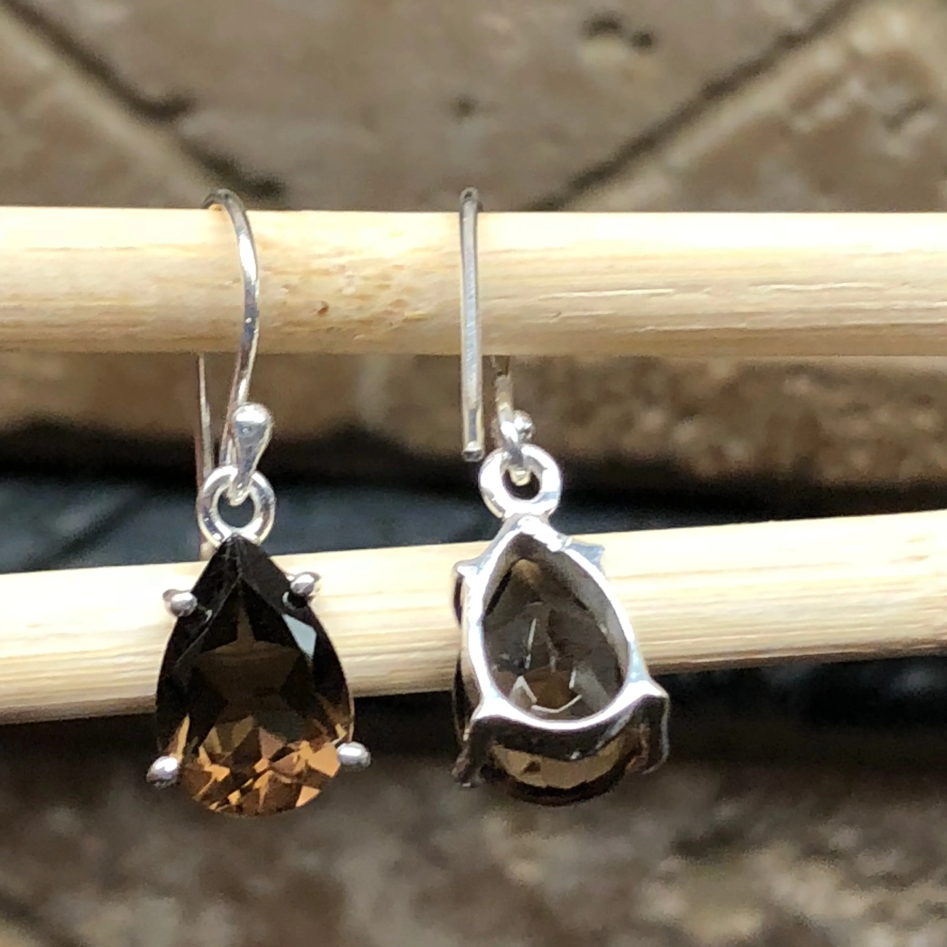 Genuine 2ct Smoky Topaz 925 Solid Sterling Silver Earrings 22mm