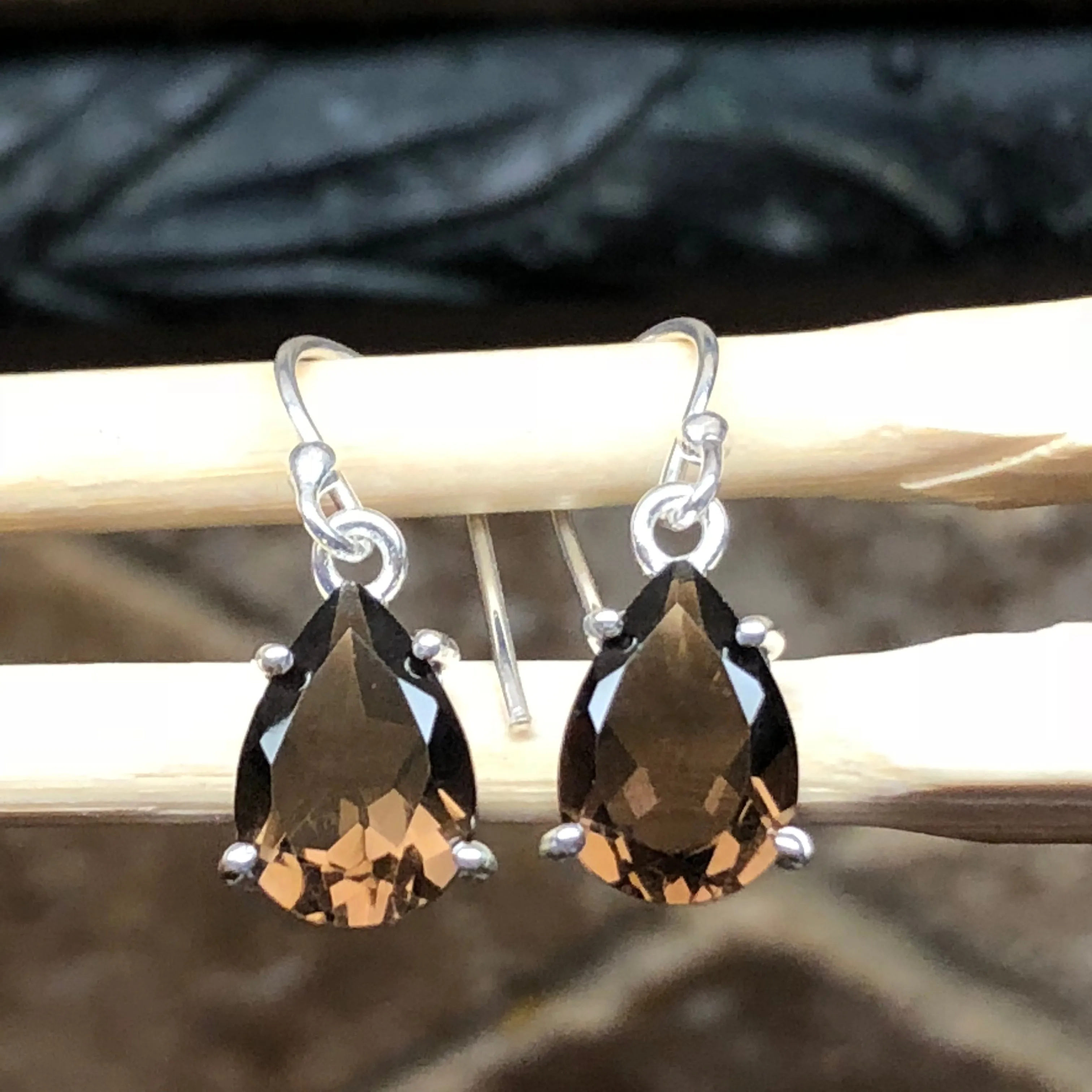 Genuine 2ct Smoky Topaz 925 Solid Sterling Silver Earrings 22mm