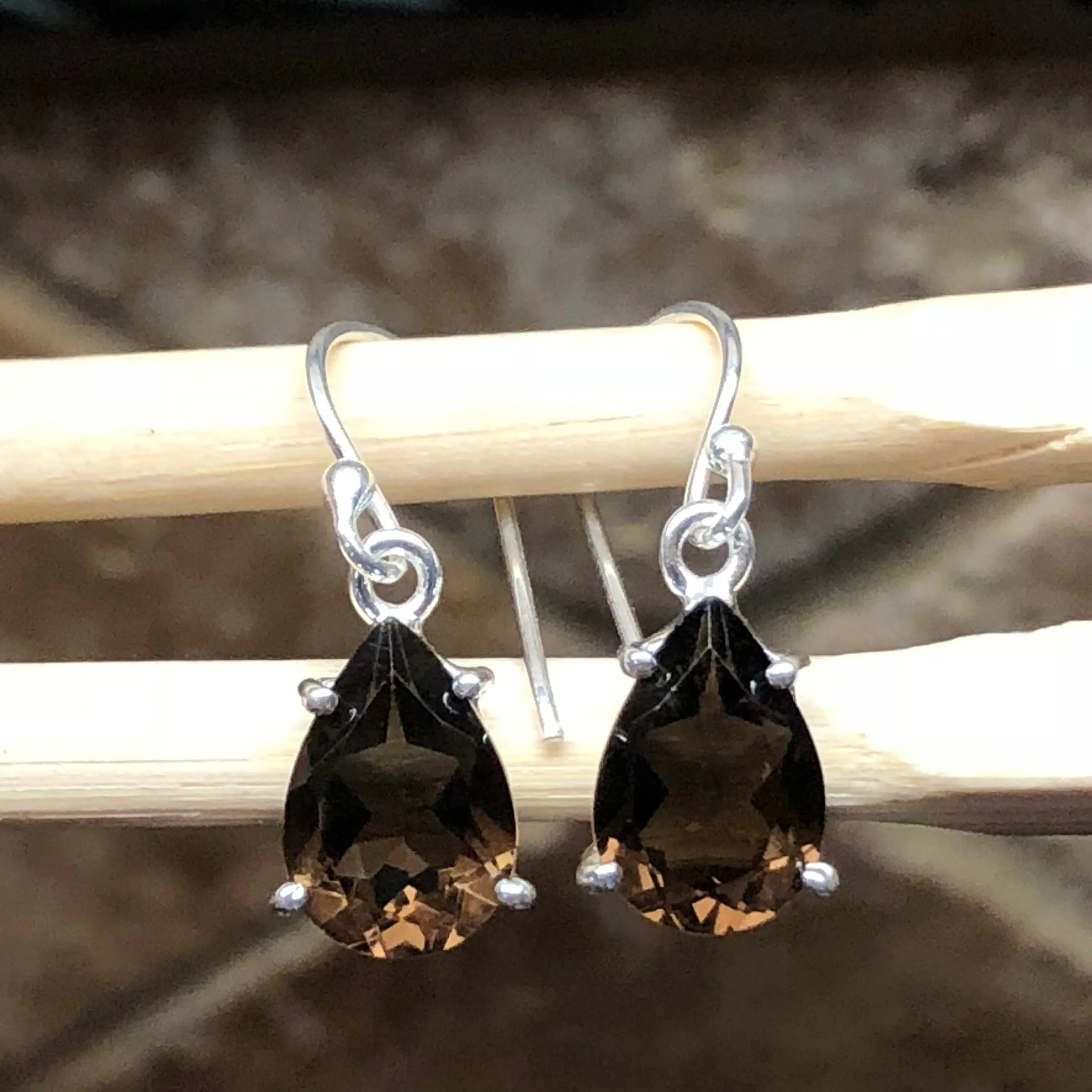 Genuine 2ct Smoky Topaz 925 Solid Sterling Silver Earrings 22mm