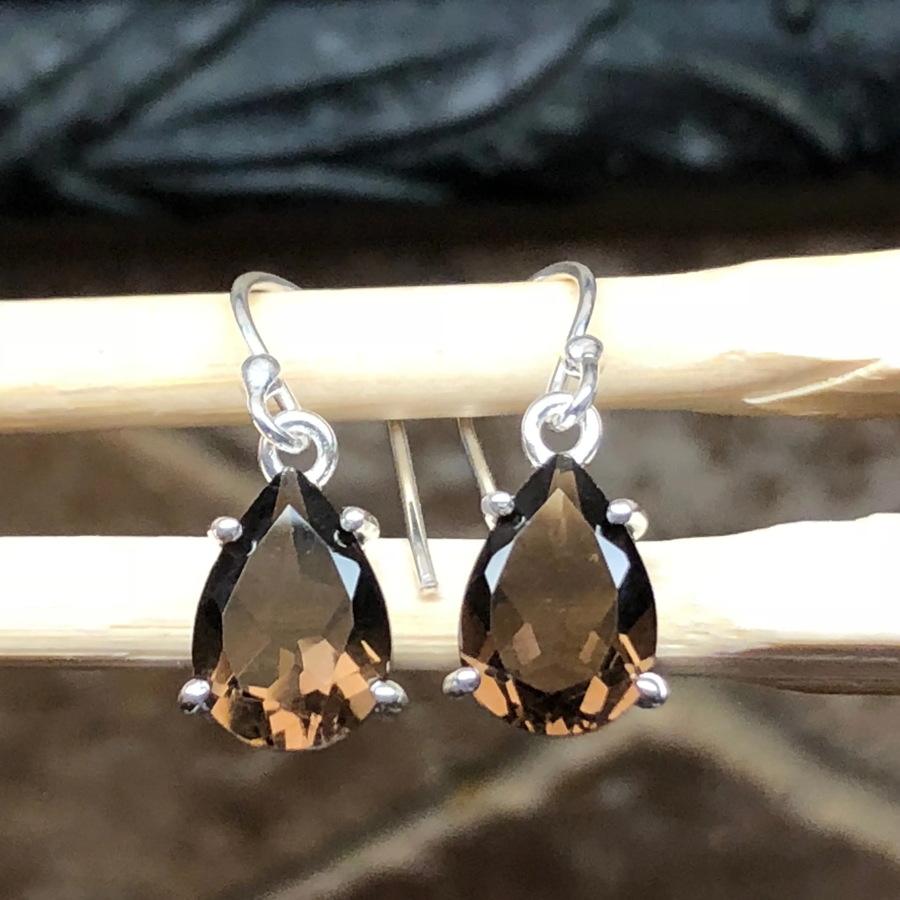 Genuine 2ct Smoky Topaz 925 Solid Sterling Silver Earrings 22mm