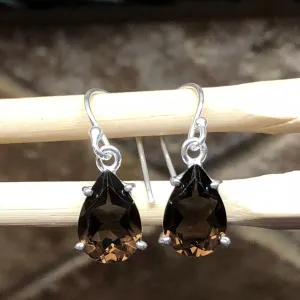 Genuine 2ct Smoky Topaz 925 Solid Sterling Silver Earrings 22mm