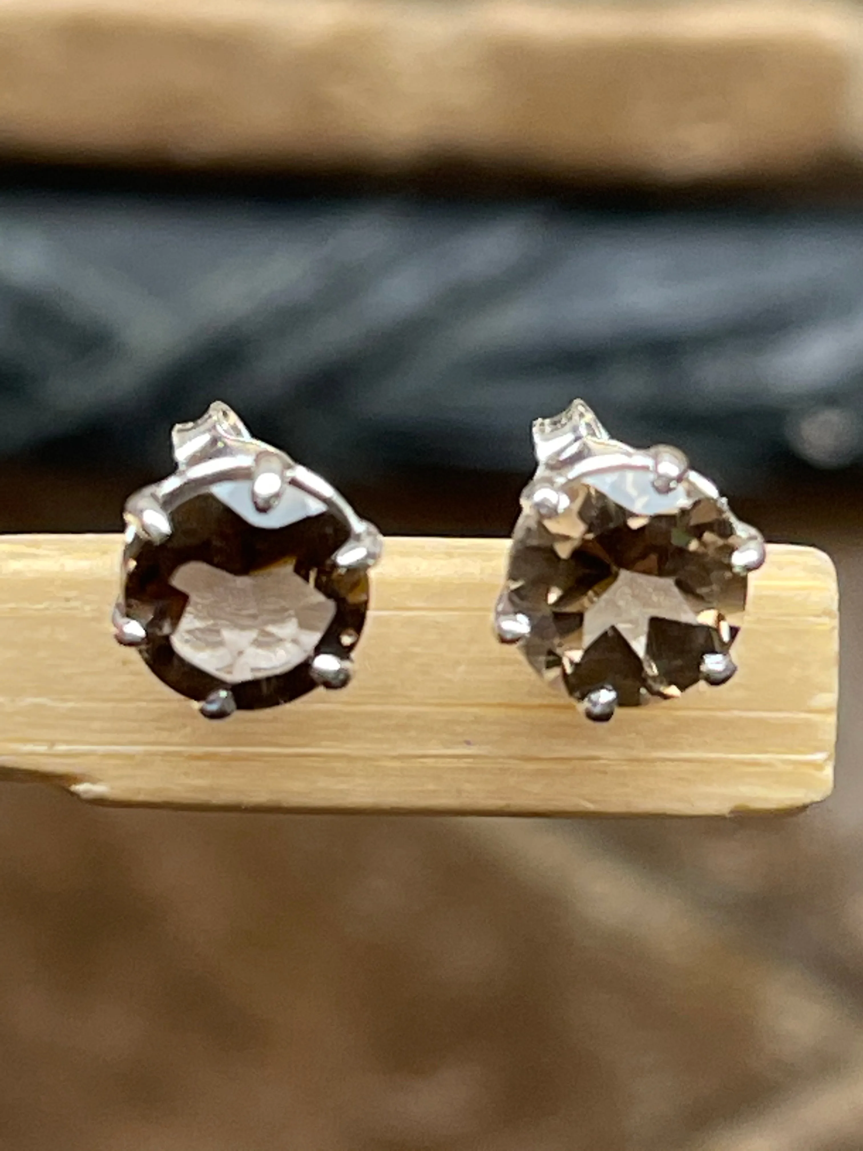 Genuine 2ct Smoky Topaz 925 Solid Sterling Silver Earrings 7mm