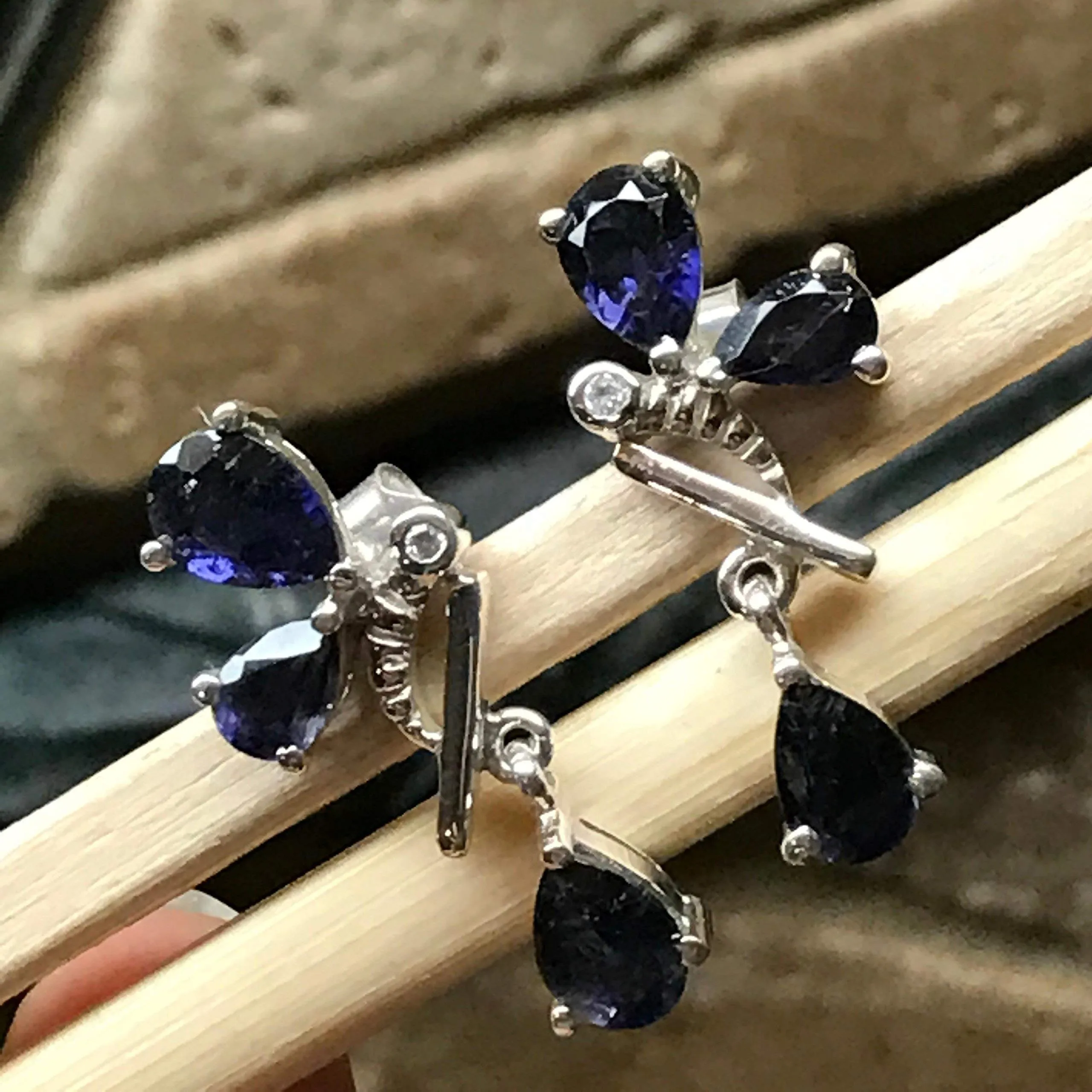 Genuine 4ct Iolite 925 Solid Sterling Silver Bee Earrings 25mm