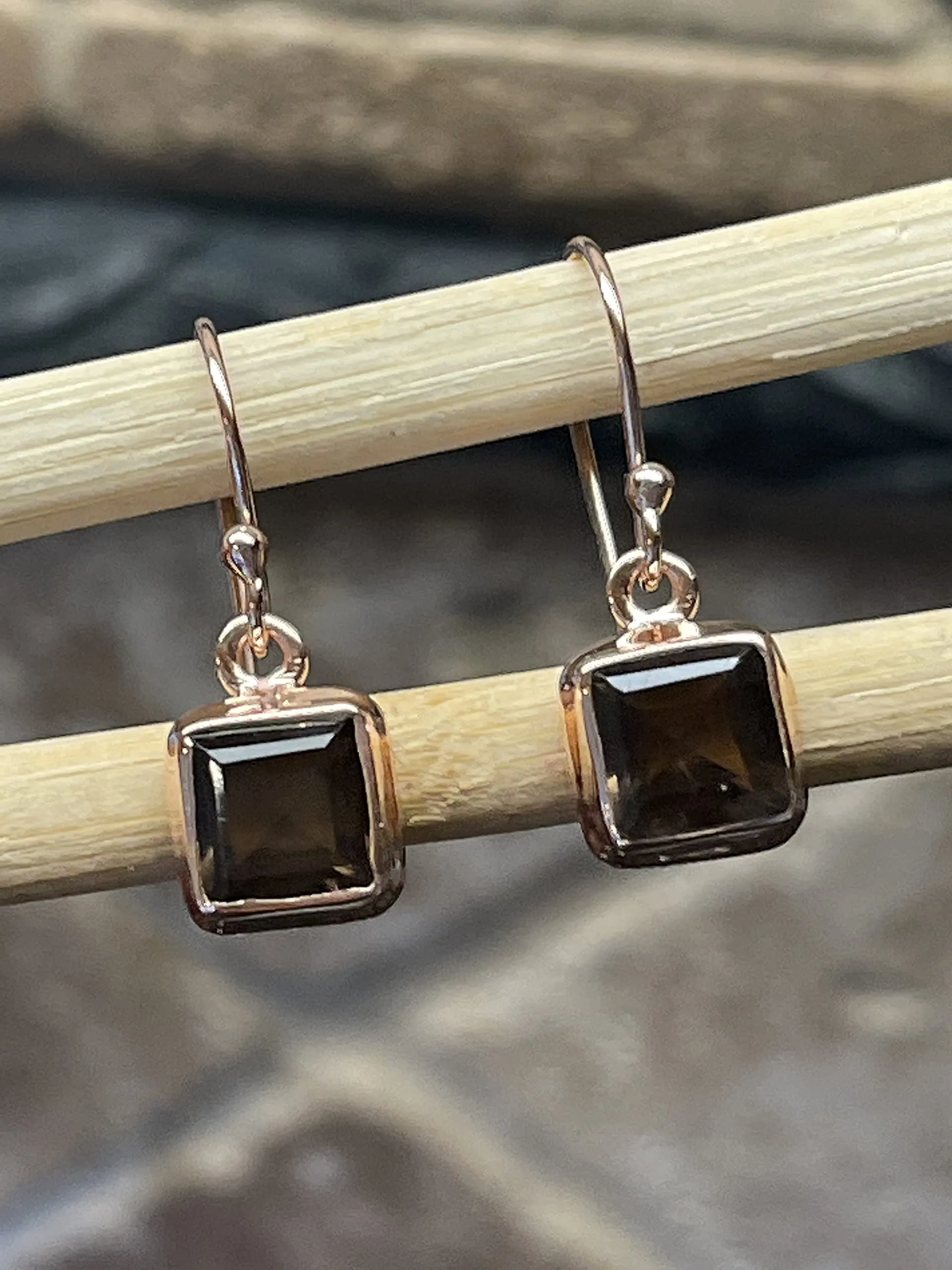 Genuine 4ct Smoky Topaz 14k Rose Gold Over Silver Earrings 25mm