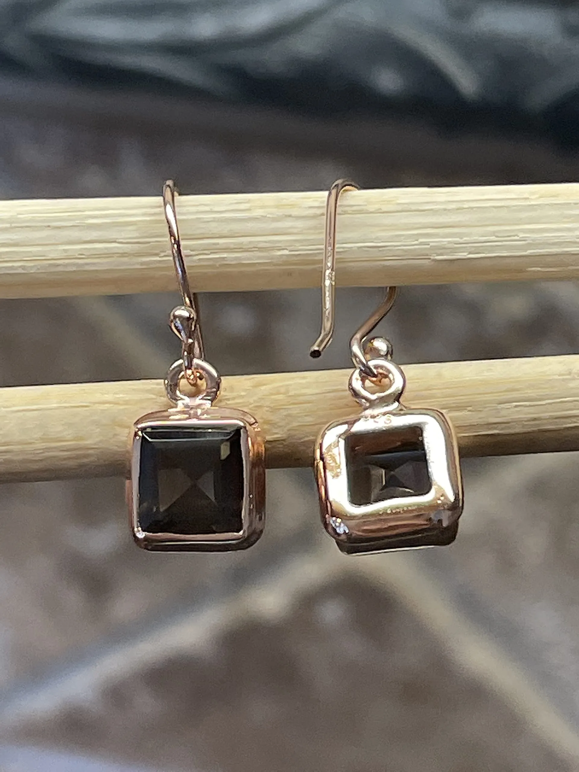 Genuine 4ct Smoky Topaz 14k Rose Gold Over Silver Earrings 25mm