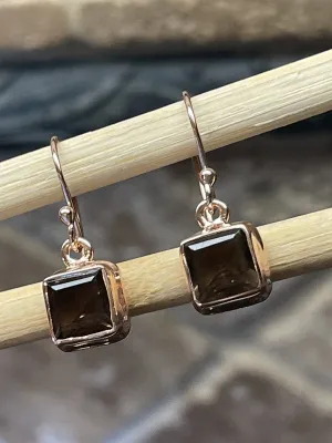 Genuine 4ct Smoky Topaz 14k Rose Gold Over Silver Earrings 25mm