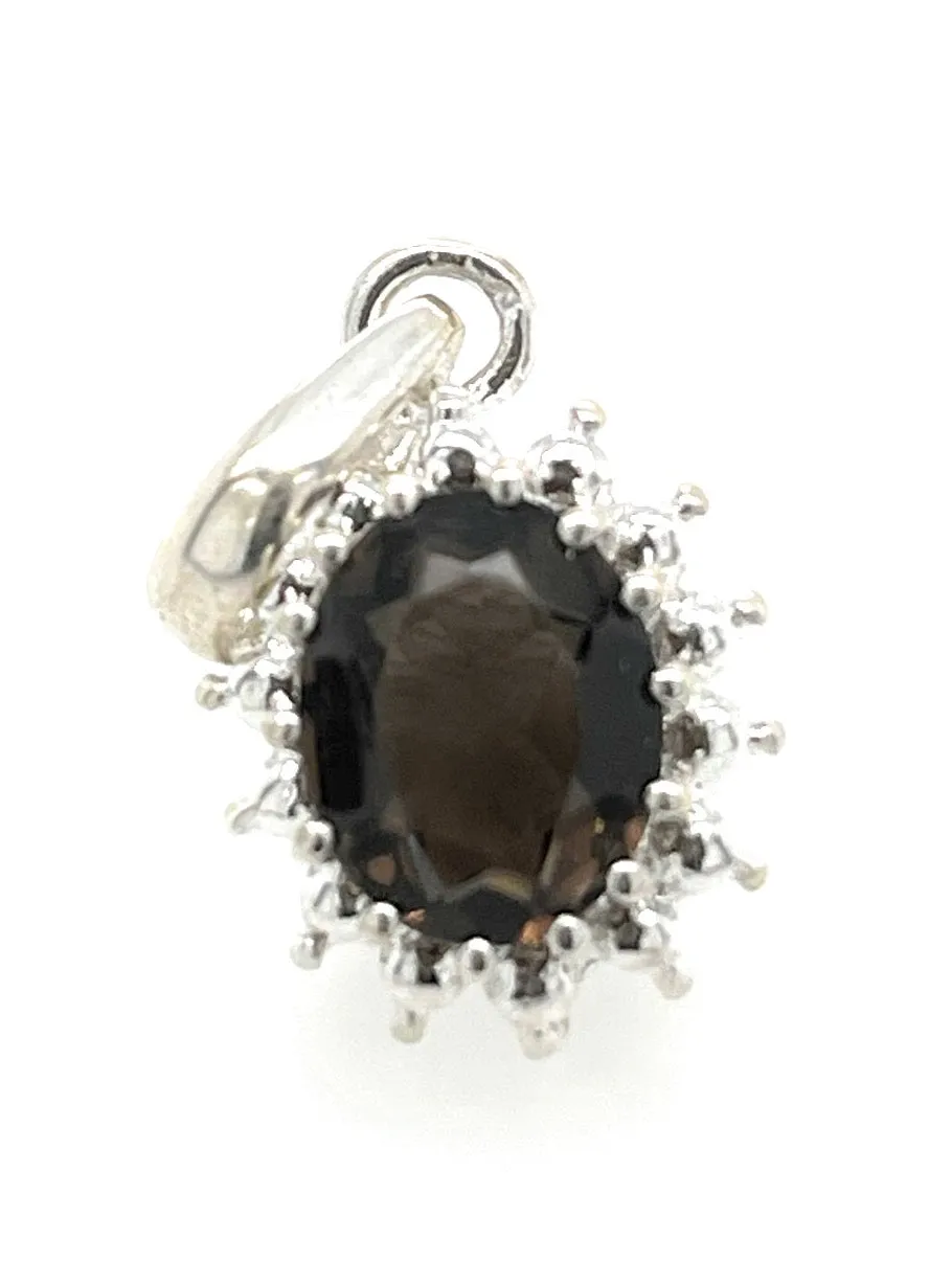 Genuine 4ct Smoky Topaz 925 Solid Sterling Silver Pendant 24mm