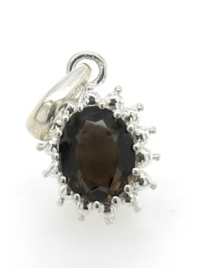 Genuine 4ct Smoky Topaz 925 Solid Sterling Silver Pendant 24mm