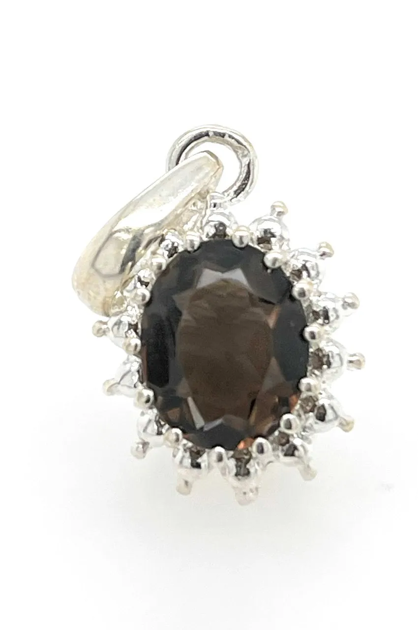 Genuine 4ct Smoky Topaz 925 Solid Sterling Silver Pendant 24mm
