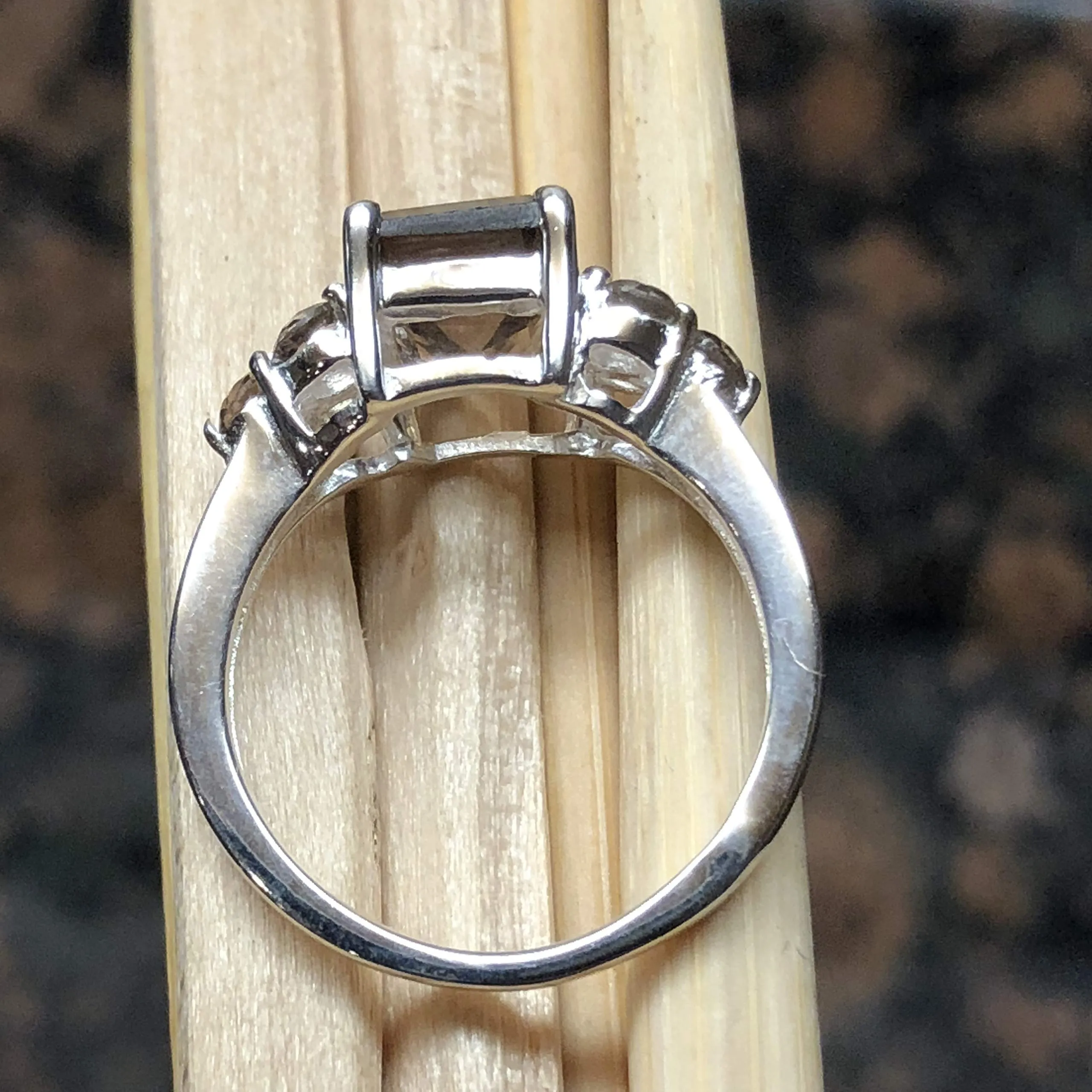 Genuine 4ct Smoky Topaz 925 Solid Sterling Silver Ring Size 5, 6, 7, 8, 9
