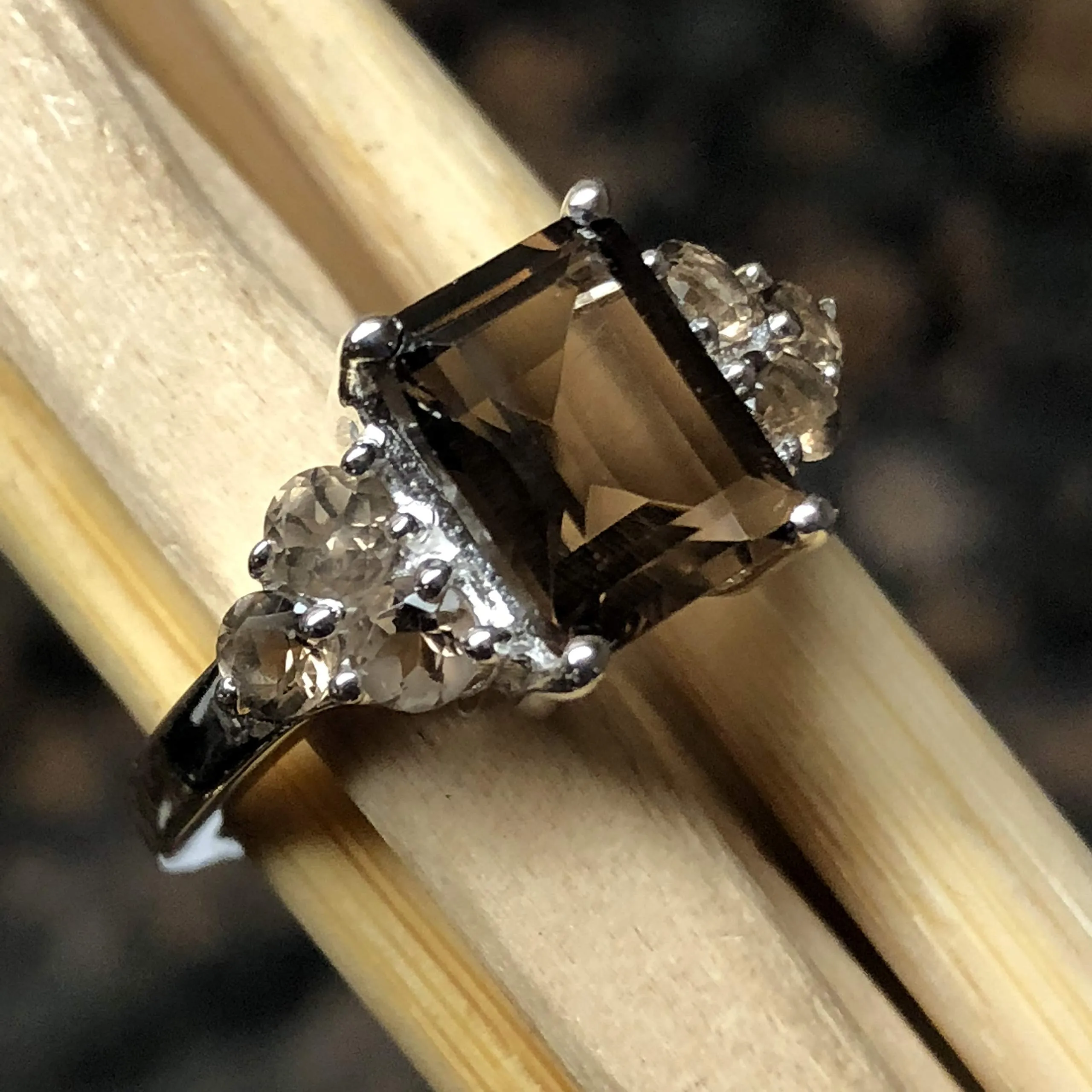 Genuine 4ct Smoky Topaz 925 Solid Sterling Silver Ring Size 5, 6, 7, 8, 9
