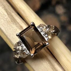 Genuine 4ct Smoky Topaz 925 Solid Sterling Silver Ring Size 5, 6, 7, 8, 9