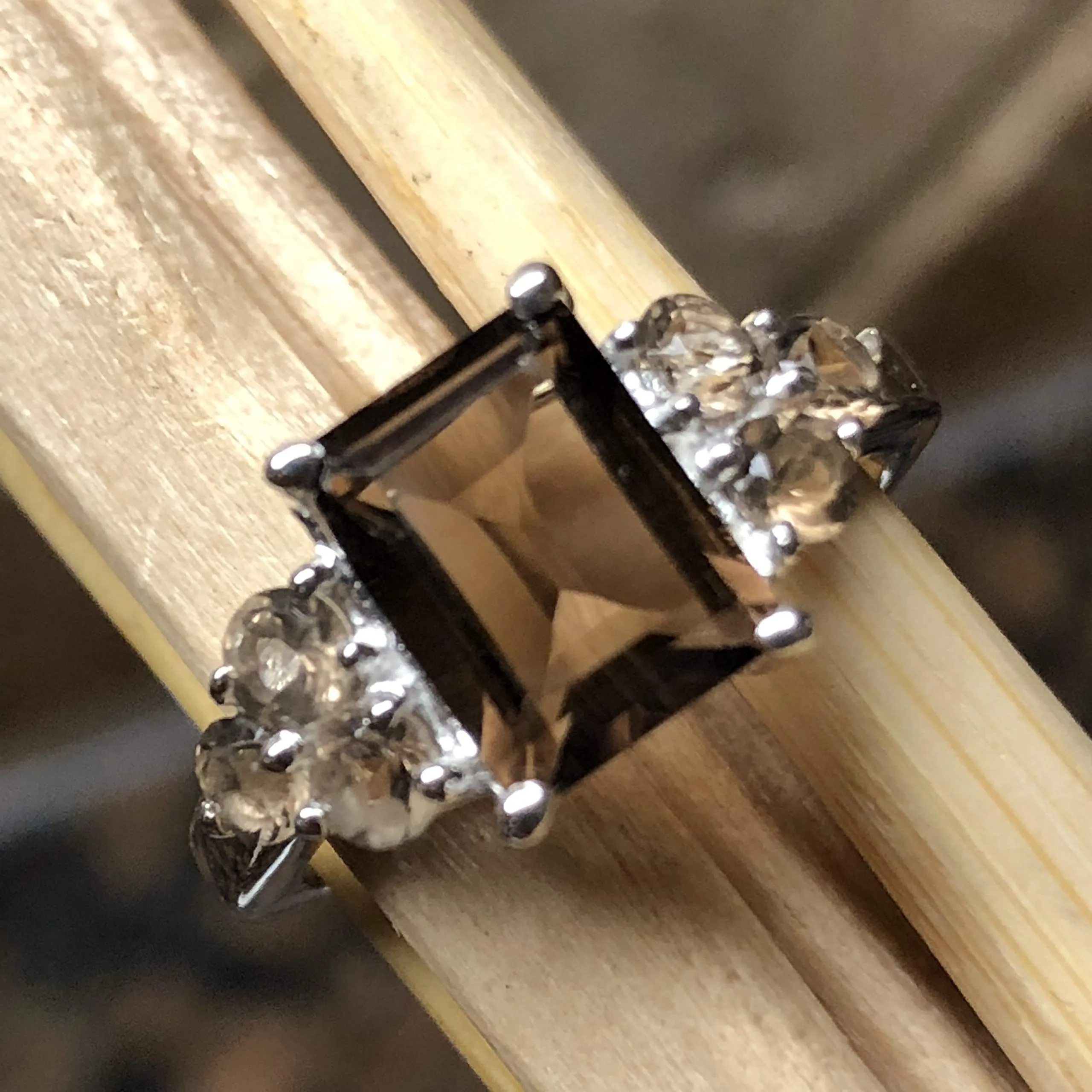 Genuine 4ct Smoky Topaz 925 Solid Sterling Silver Ring Size 5, 6, 7, 8, 9